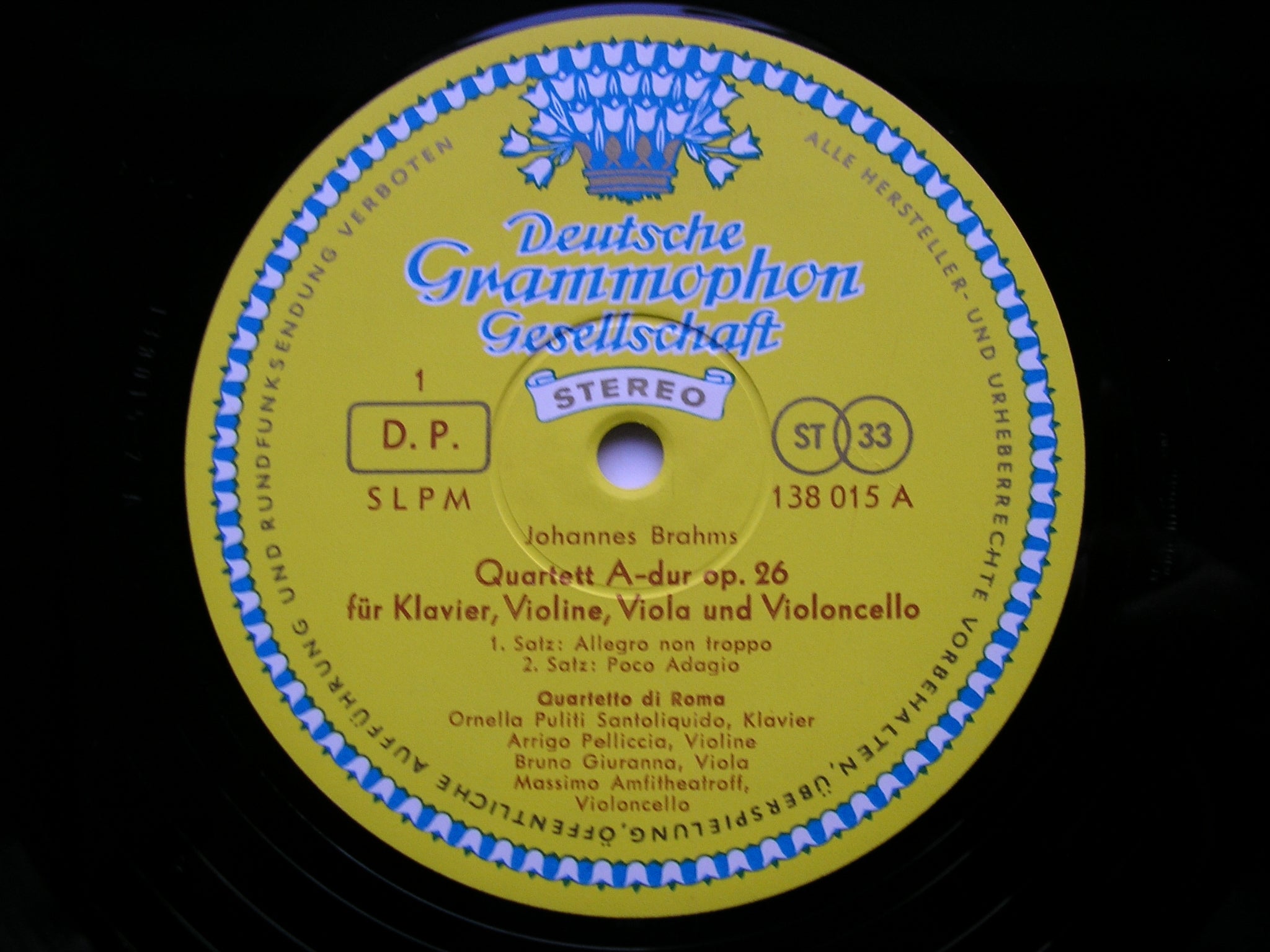 BRAHMS: PIANO QUARTET in A Op. 26    QUARTETTO DI ROMA     138 015