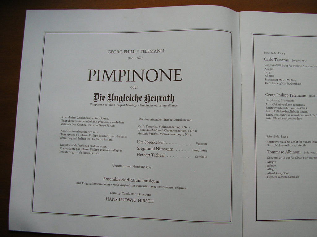 TELEMANN: PIMPINONE  (1725)   SPRECKELSEN / NIMSGERN / ENSEMBLE FLORILEGIUM MUSICUM / HIRSCH     2LP    4.41953 CX