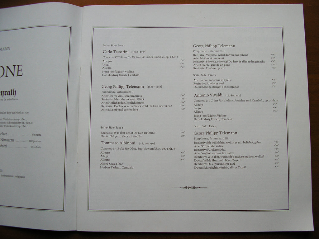 TELEMANN: PIMPINONE  (1725)   SPRECKELSEN / NIMSGERN / ENSEMBLE FLORILEGIUM MUSICUM / HIRSCH     2LP    4.41953 CX