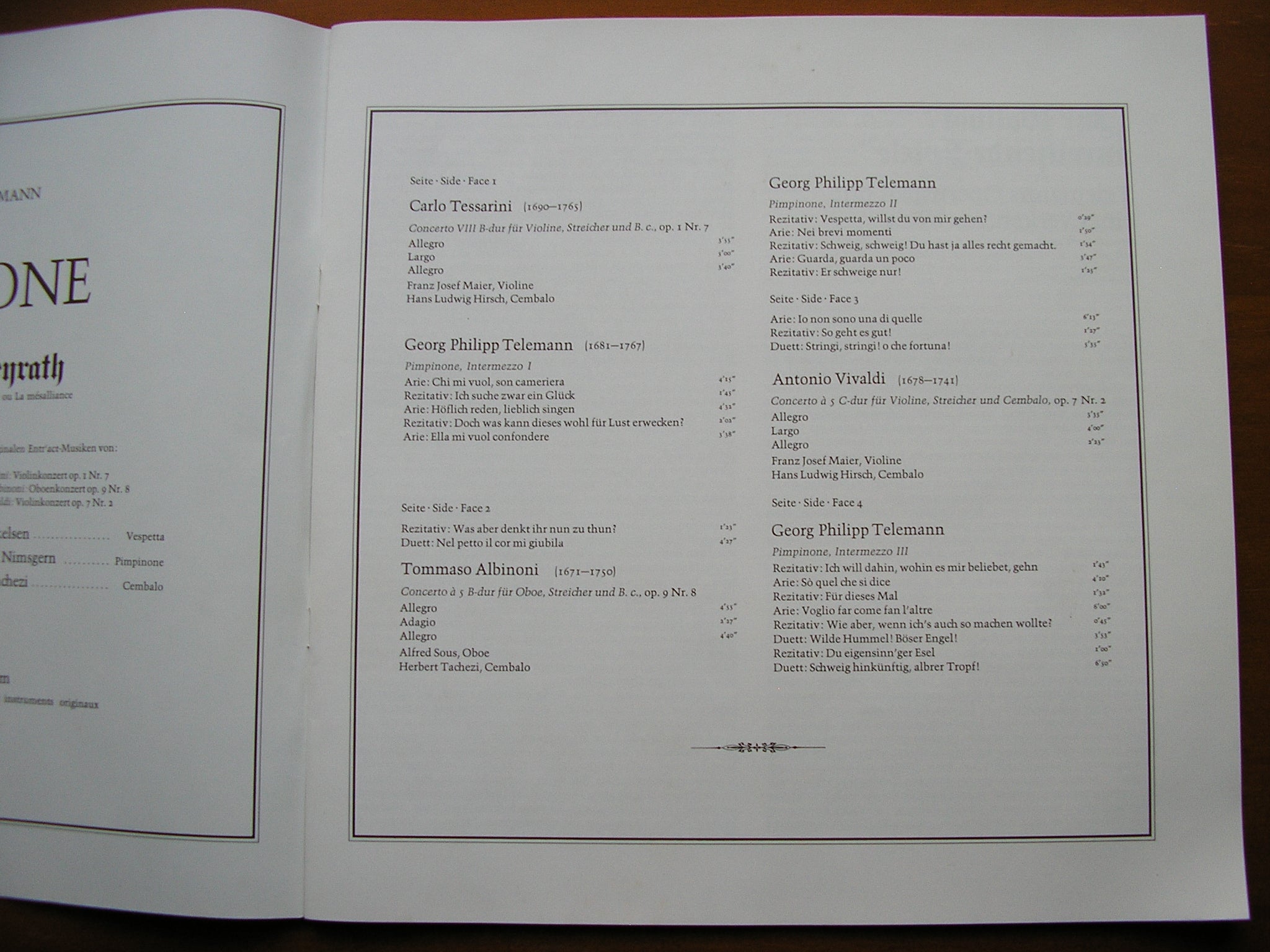 TELEMANN: PIMPINONE  (1725)   SPRECKELSEN / NIMSGERN / ENSEMBLE FLORILEGIUM MUSICUM / HIRSCH     2LP    4.41953 CX