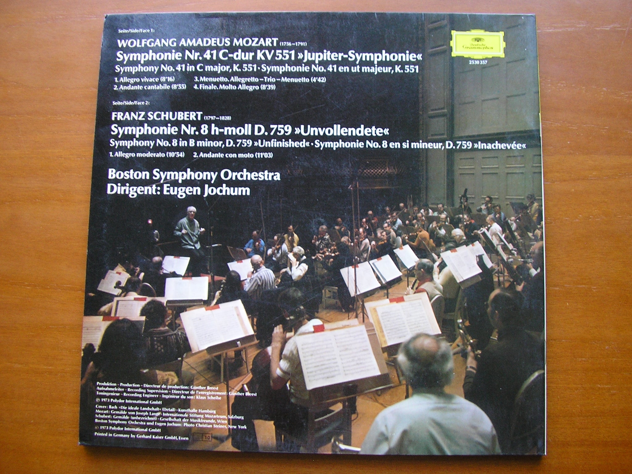 MOZART: SYMPHONY No. 41  'Jupiter' / SCHUBERT: SYMPHONY No. 8 'Unfinished'     JOCHUM / BOSTON SYMPHONY    2530 357