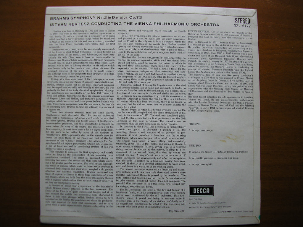 SXL 6172  BRAHMS: SYMPHONY No. 2      KERTESZ / VIENNA PHILHARMONIC     ED2
