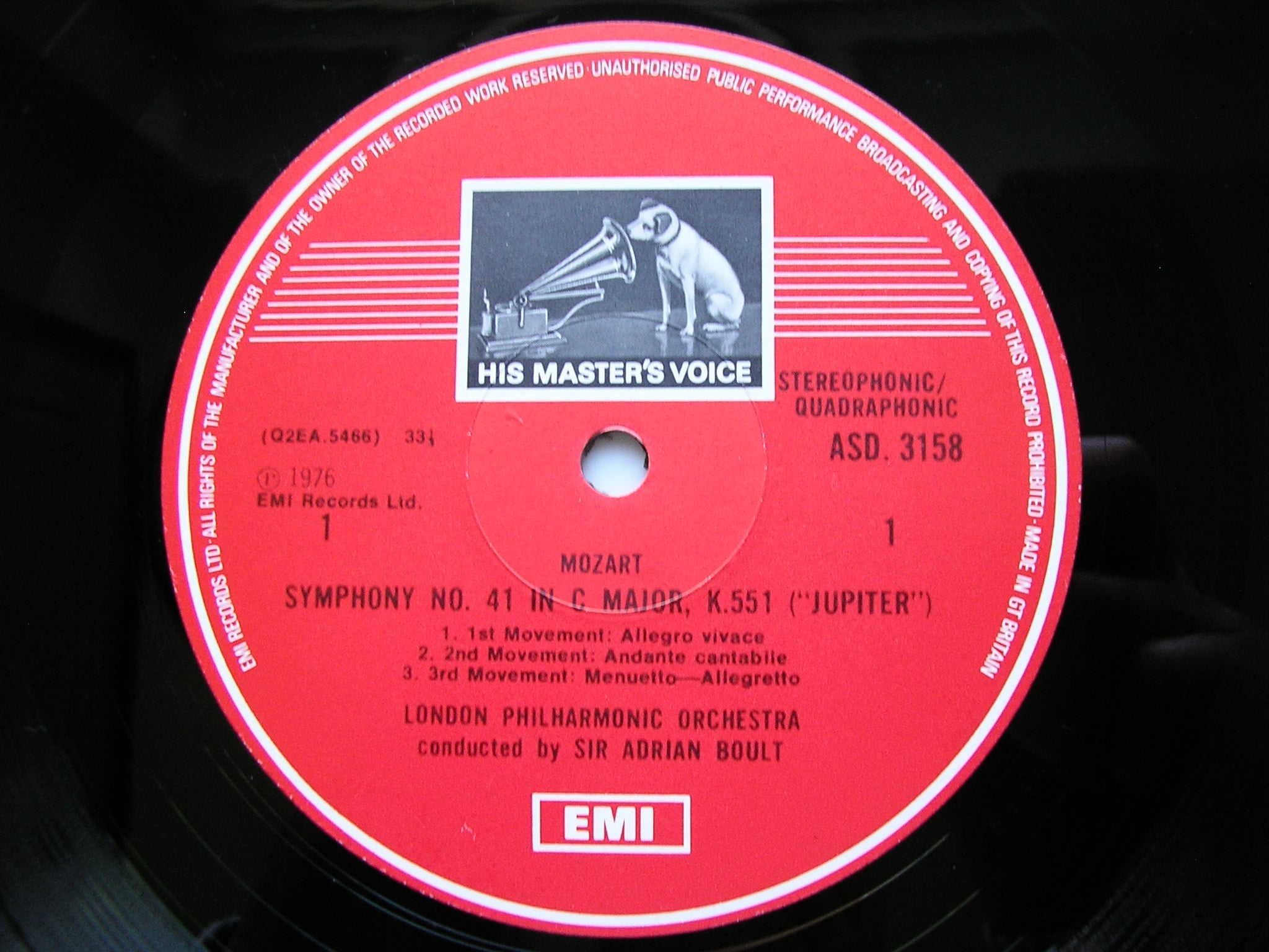 MOZART: SYMPHONIES Nos. 35 'Haffner'  &  41  'Jupiter'    BOULT / LONDON PHILHARMONIC     ASD 3158