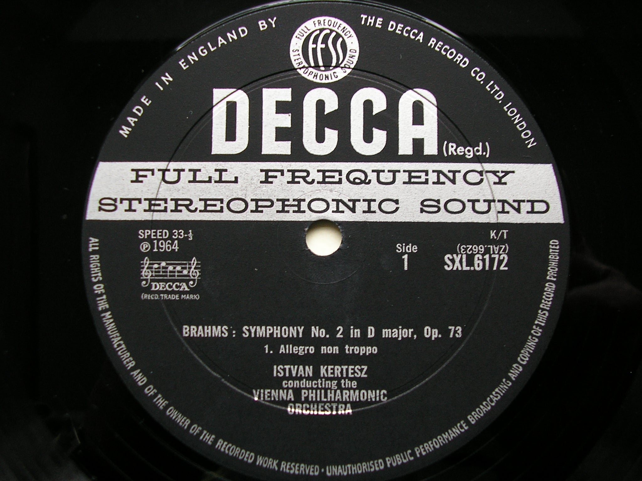 SXL 6172  BRAHMS: SYMPHONY No. 2      KERTESZ / VIENNA PHILHARMONIC     ED2