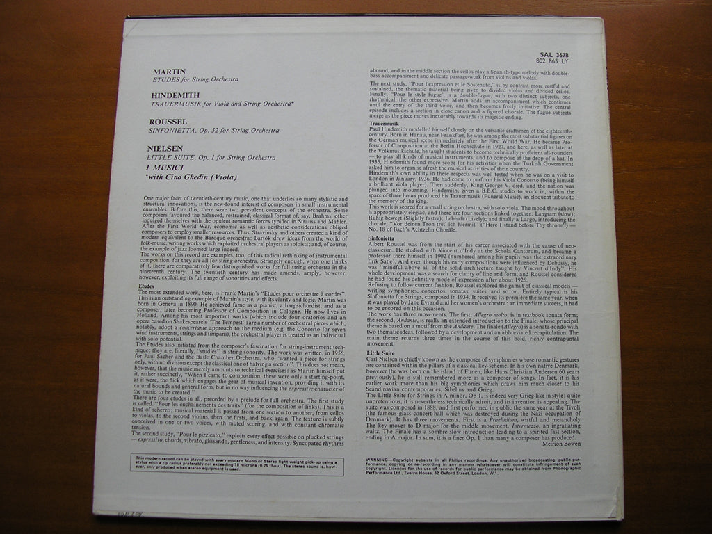 20th CENTURY MUSIC FOR STRINGS: MARTIN / ROUSSEL / NIELSEN / HINDEMITH        I MUSICI       SAL 3678