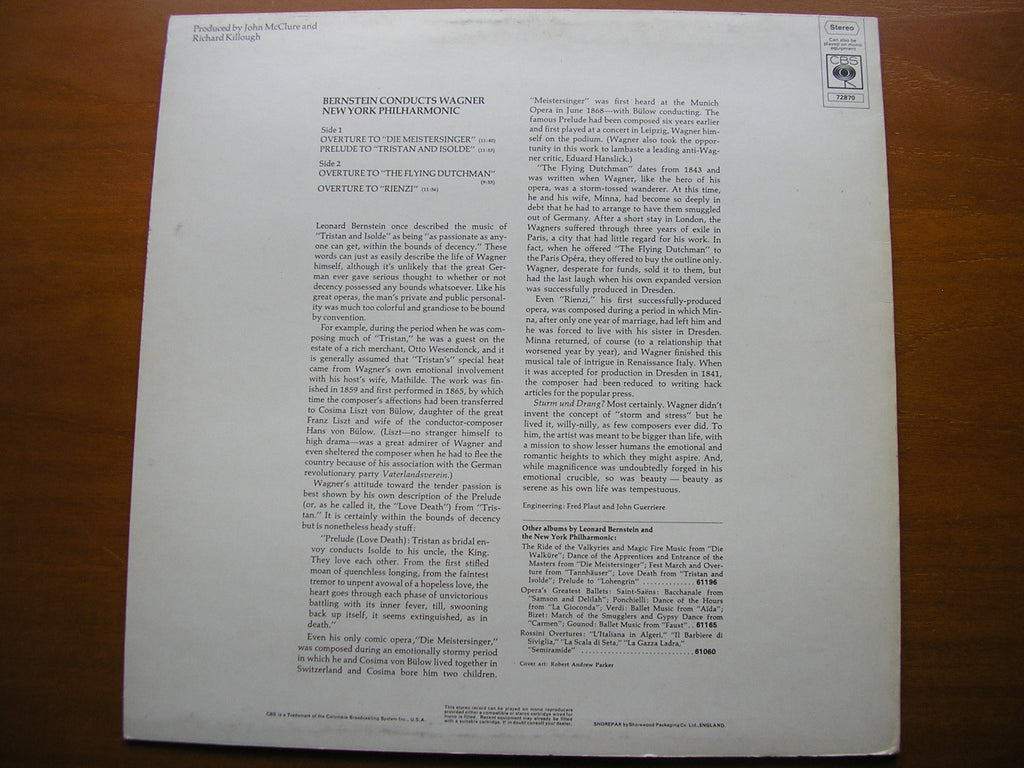 WAGNER: ORCHESTRAL MUSIC      BERNSTEIN / NEW YORK PHILHARMONIC     72870