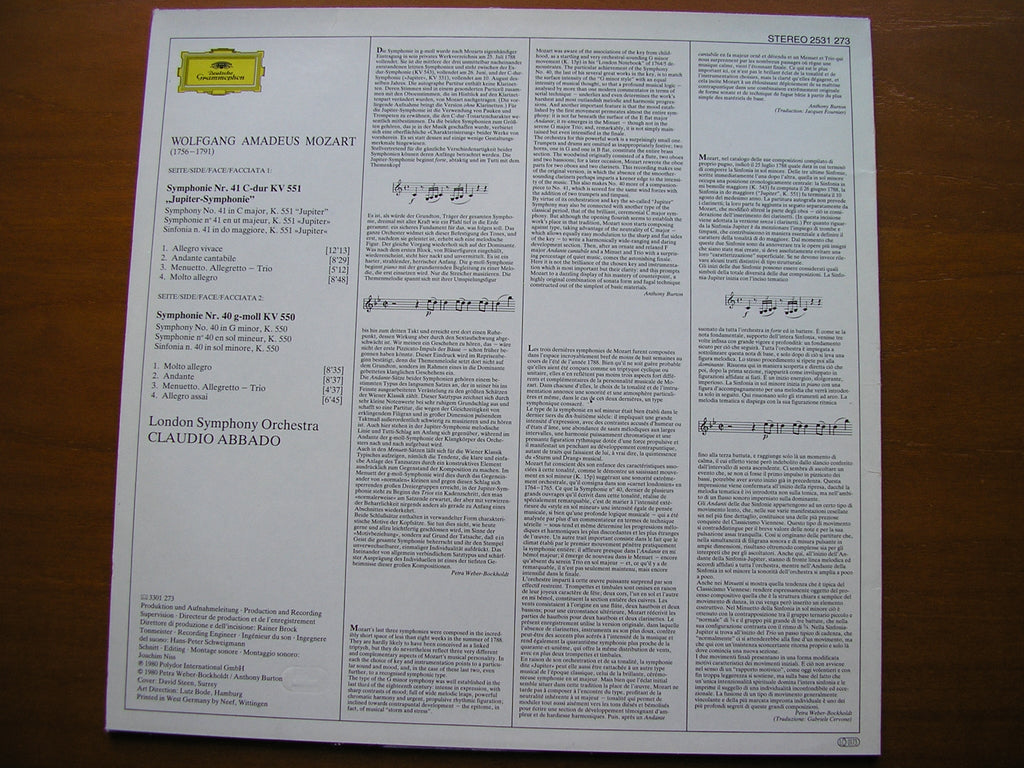 MOZART: SYMPHONIES Nos. 40  &  41  'Jupiter'      ABBADO / LONDON SYMPHONY     2531 273