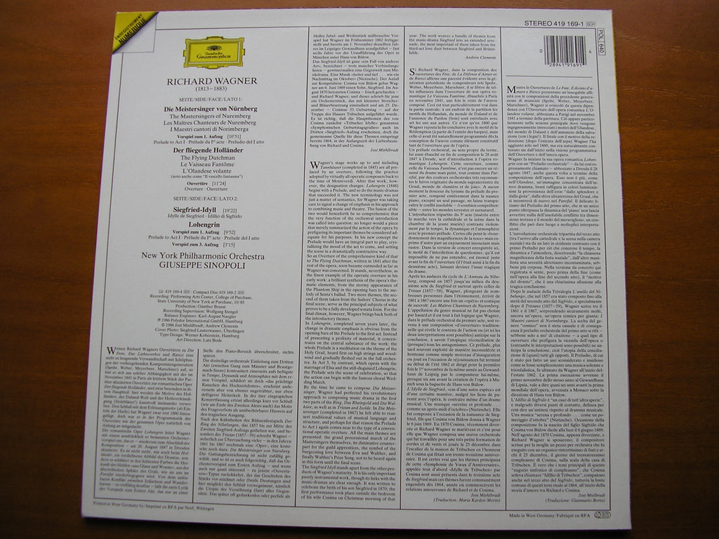 WAGNER: ORCHESTRAL MUSIC      SINOPOLI / NEW YORK PHILHARMONIC     419 169