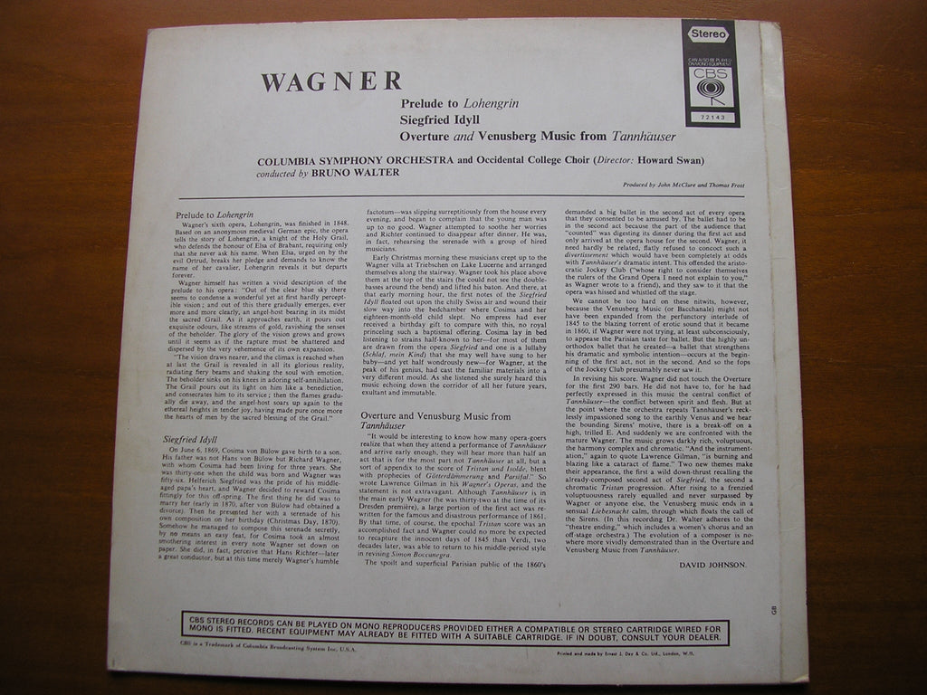 WAGNER: ORCHESTRAL MUSIC      WALTER / COLUMBIA SYMPHONY     72143
