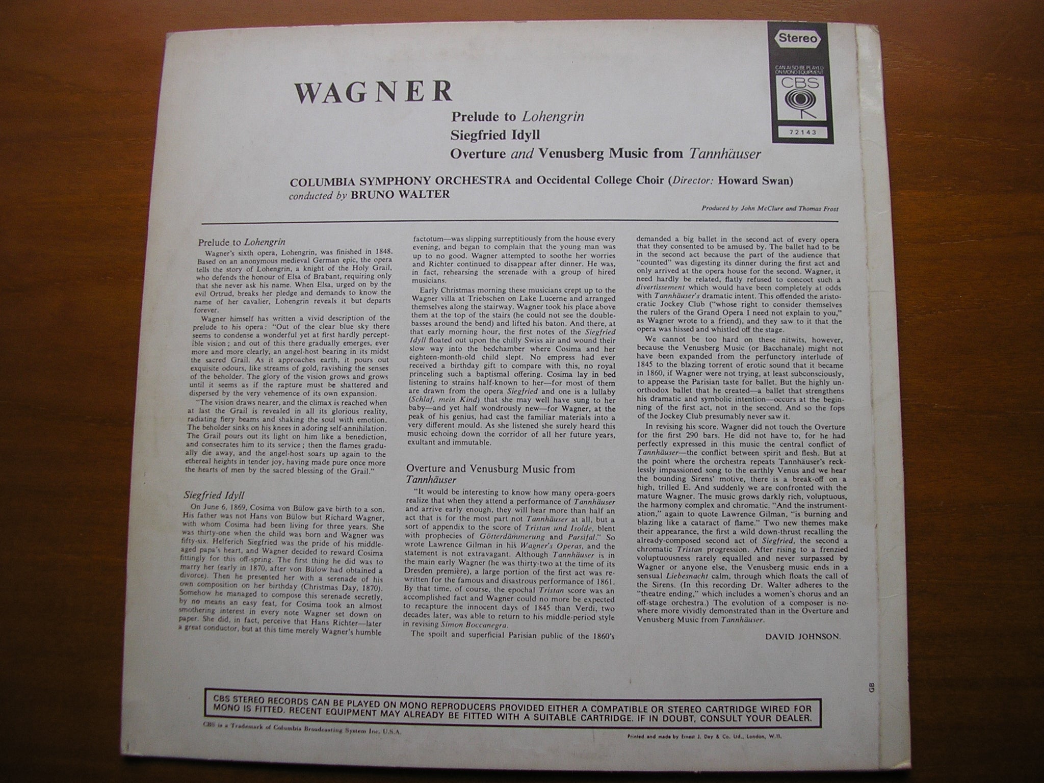 WAGNER: ORCHESTRAL MUSIC      WALTER / COLUMBIA SYMPHONY     72143