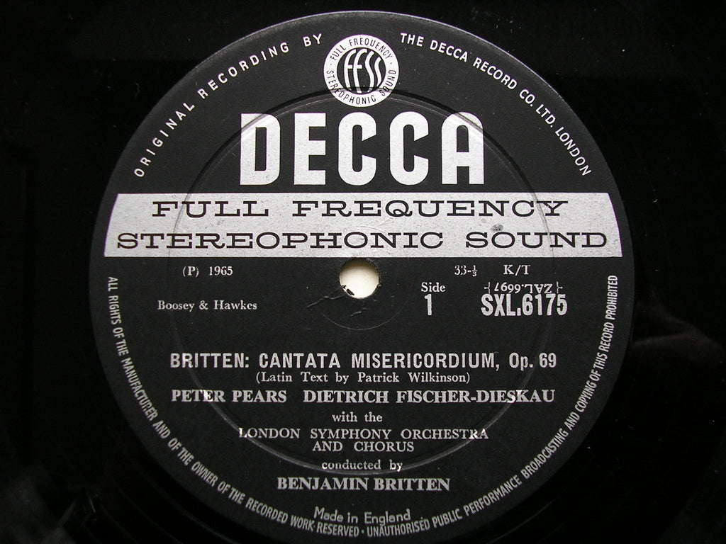 SXL 6175  BRITTEN: SINFONIA DA REQUIEM / CANTATA MISERICORDIUM / SOLOISTS / NPO / LSO / BRITTEN    ED1