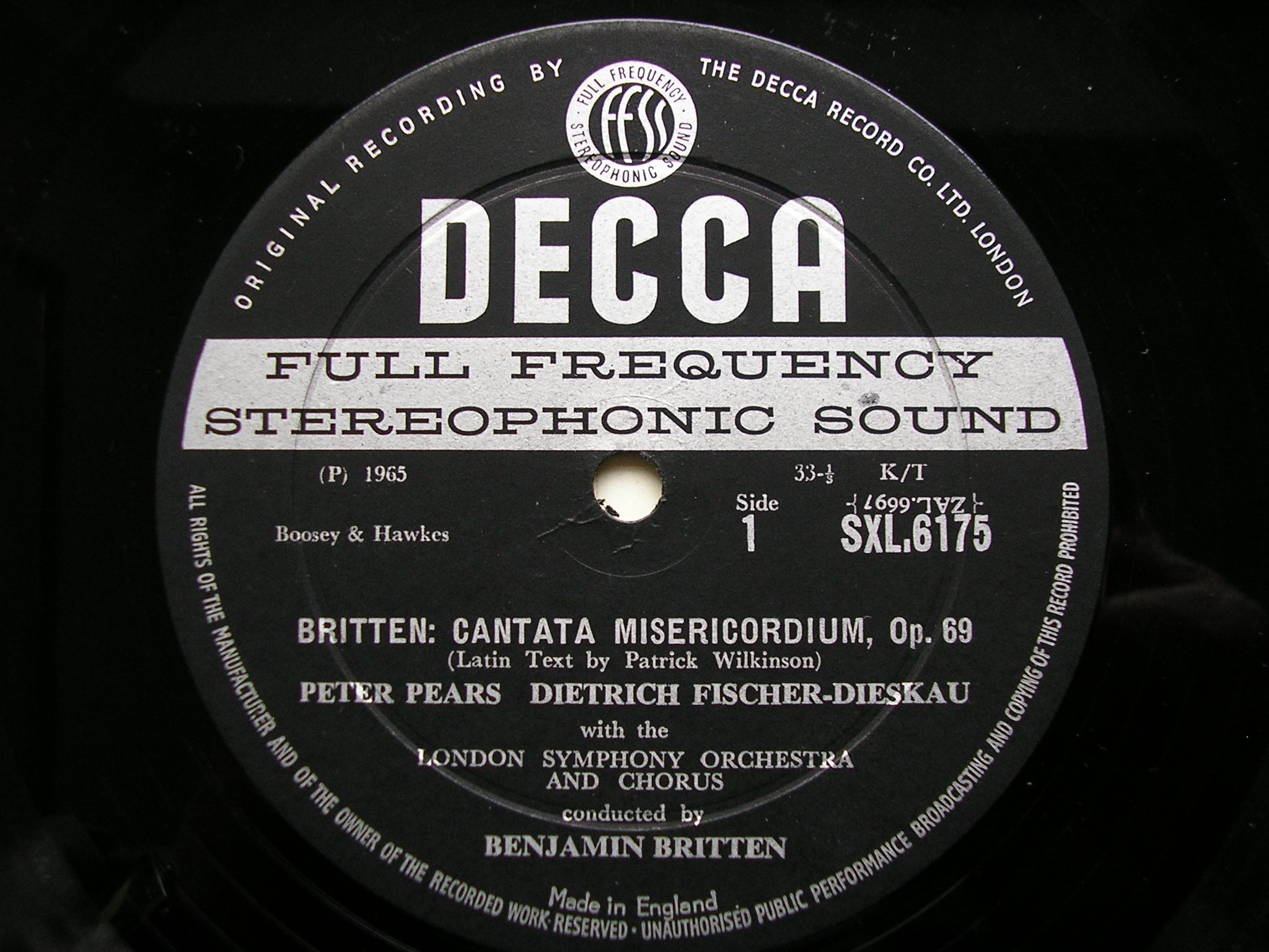 SXL 6175  BRITTEN: SINFONIA DA REQUIEM / CANTATA MISERICORDIUM / SOLOISTS / NPO / LSO / BRITTEN    ED1