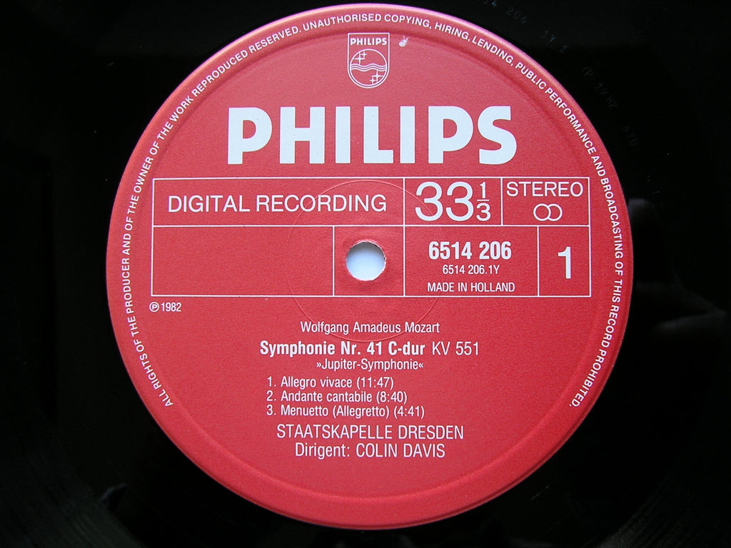 MOZART: SYMPHONIES Nos. 29  &  41  'Jupiter'        DAVIS / STAATSKAPELLE DRESDEN       6514 206