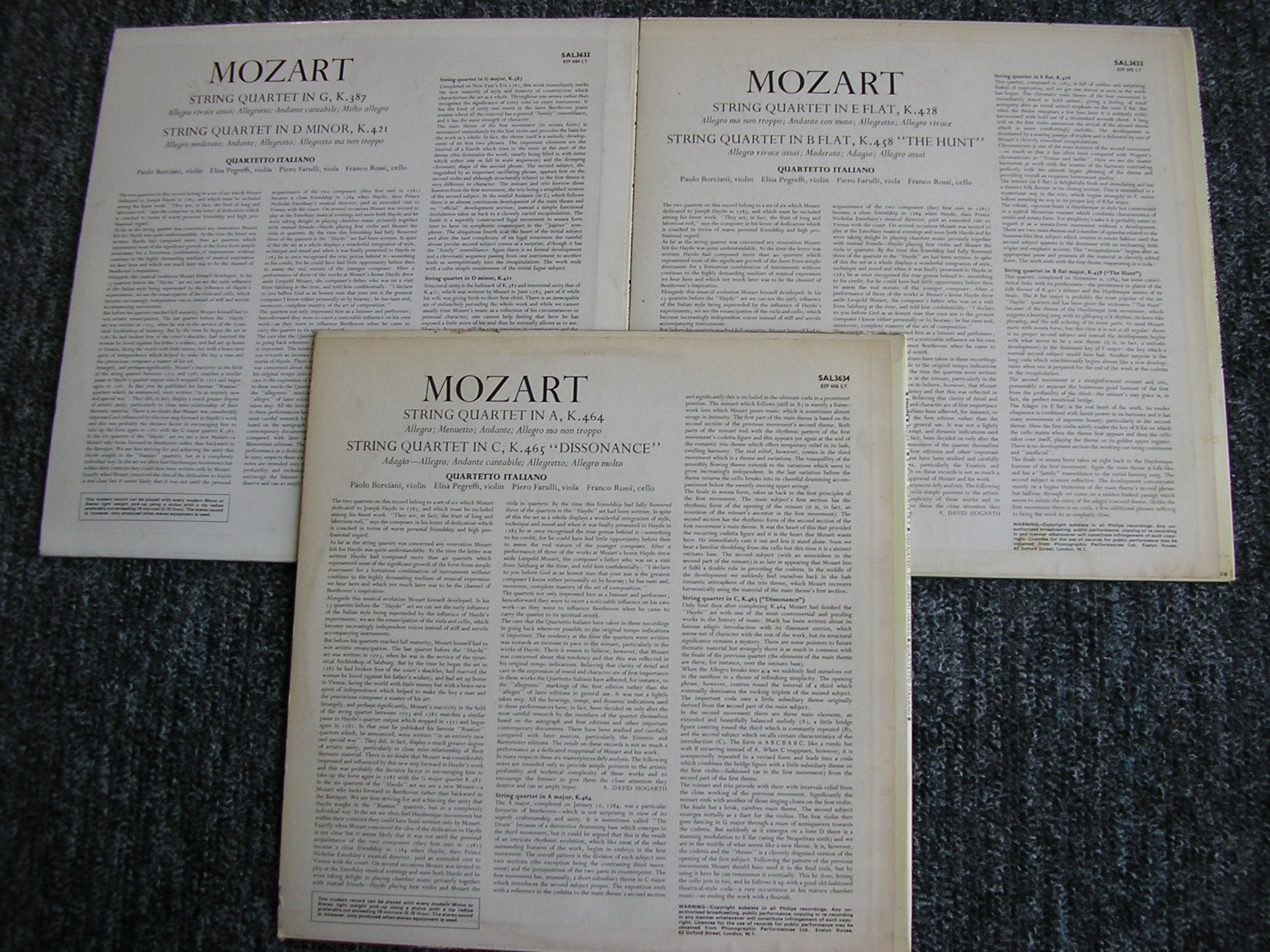 MOZART: SIX STRING QUARTETS DEDICATED TO JOSEPH HAYDN    QUARTETTO ITALIANO   SAL 3632 - 4