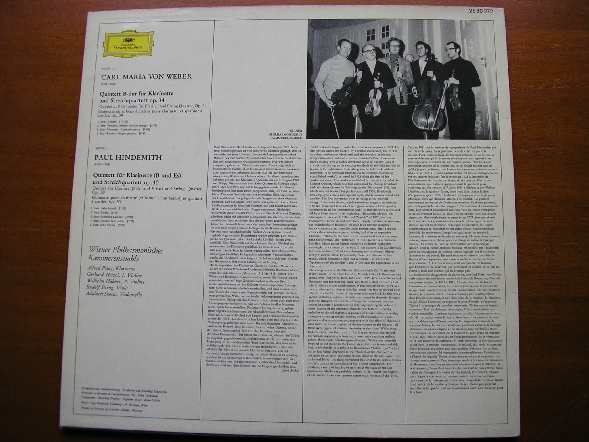 WEBER & HINDEMITH: CLARINET QUINTETS   PRINZ / VIENNA PHILHARMONIC CHAMBER ENSEMBLE   2530 272
