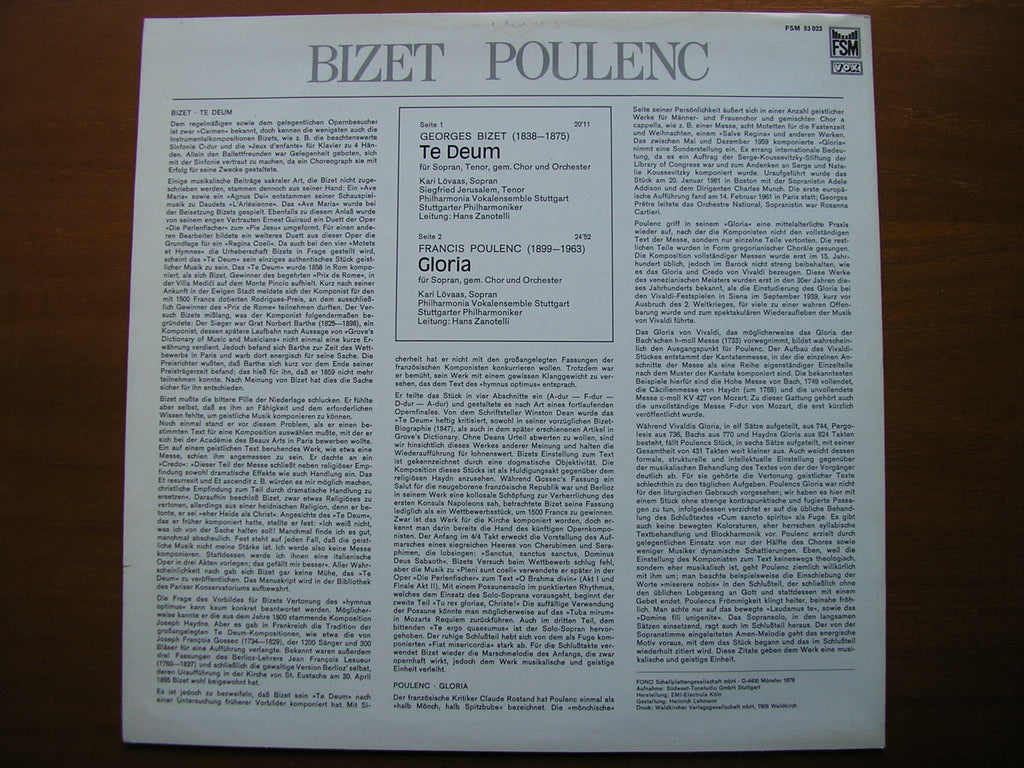 BIZET: TE DEUM / POULENC: GLORIA     LOVAAS / JERUSALEM / STUTTGART PHILHARMONIC / ZANOTELLI     FSM 53 023