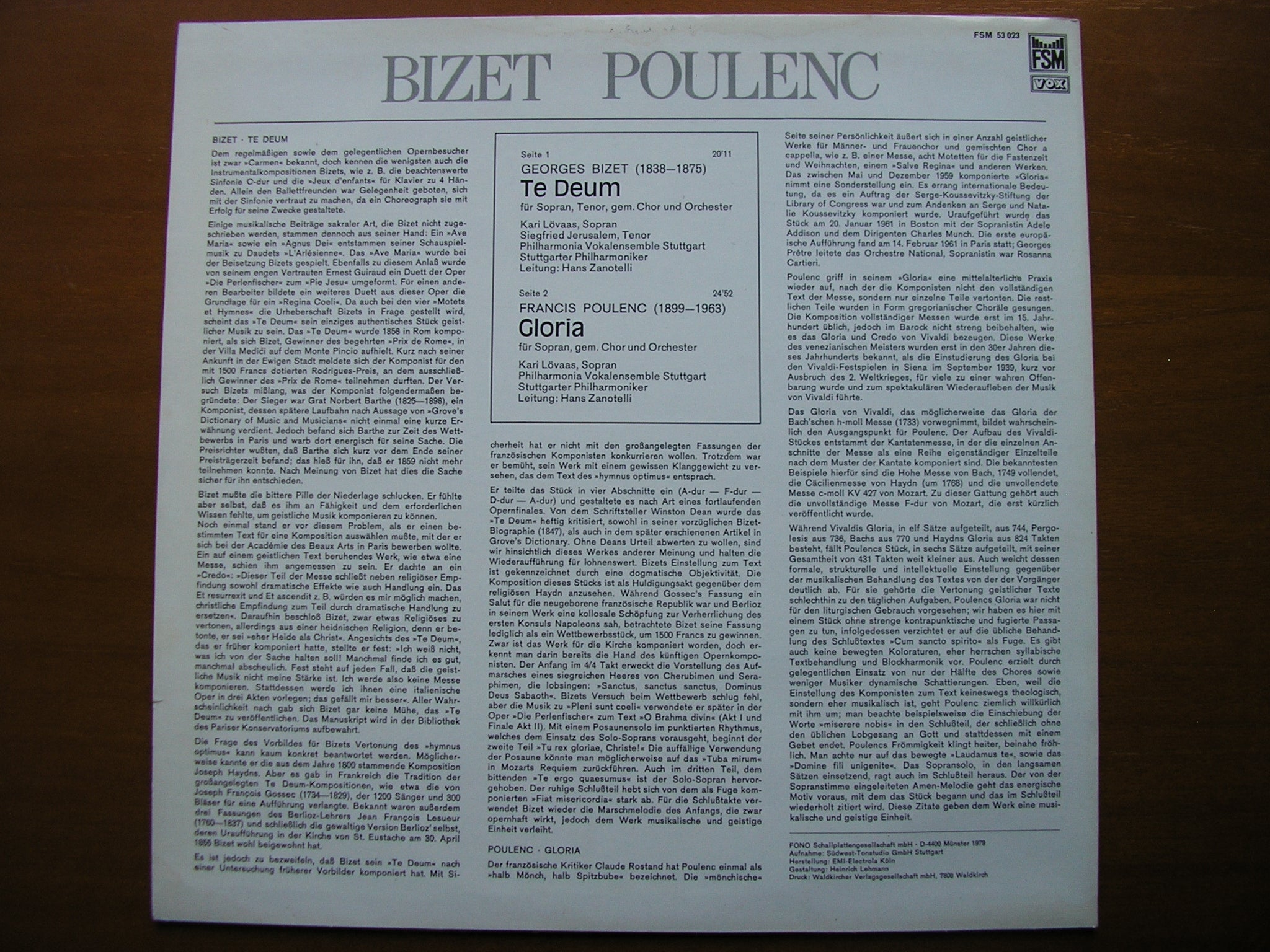 BIZET: TE DEUM / POULENC: GLORIA     LOVAAS / JERUSALEM / STUTTGART PHILHARMONIC / ZANOTELLI     FSM 53 023