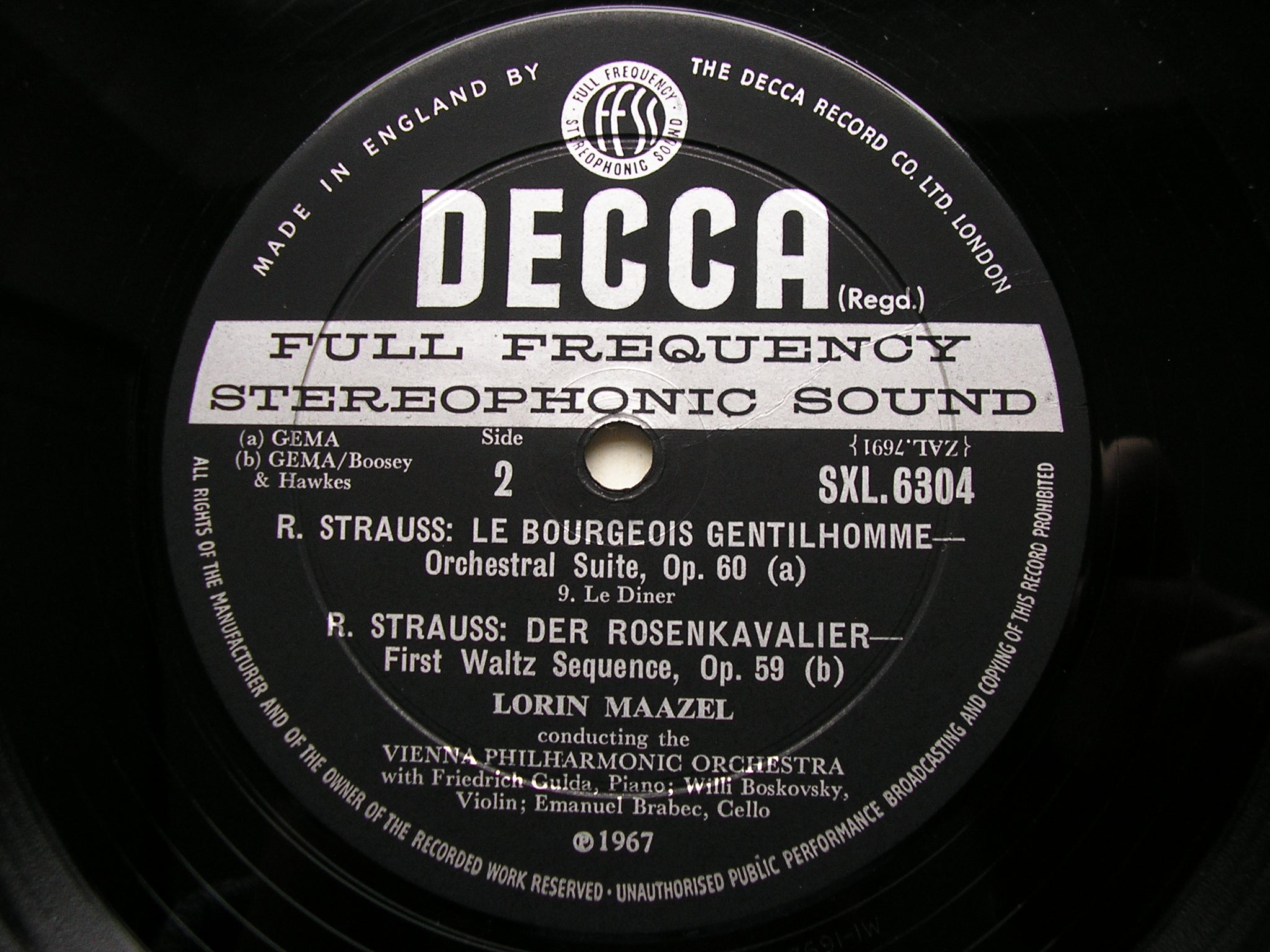 SXL 6304 STRAUSS: LE BOURGEOIS GENTILHOMME Suite / DER ROSENKAVALIER First Waltz Sequence MAAZEL / VIENNA PHILHARMONIC