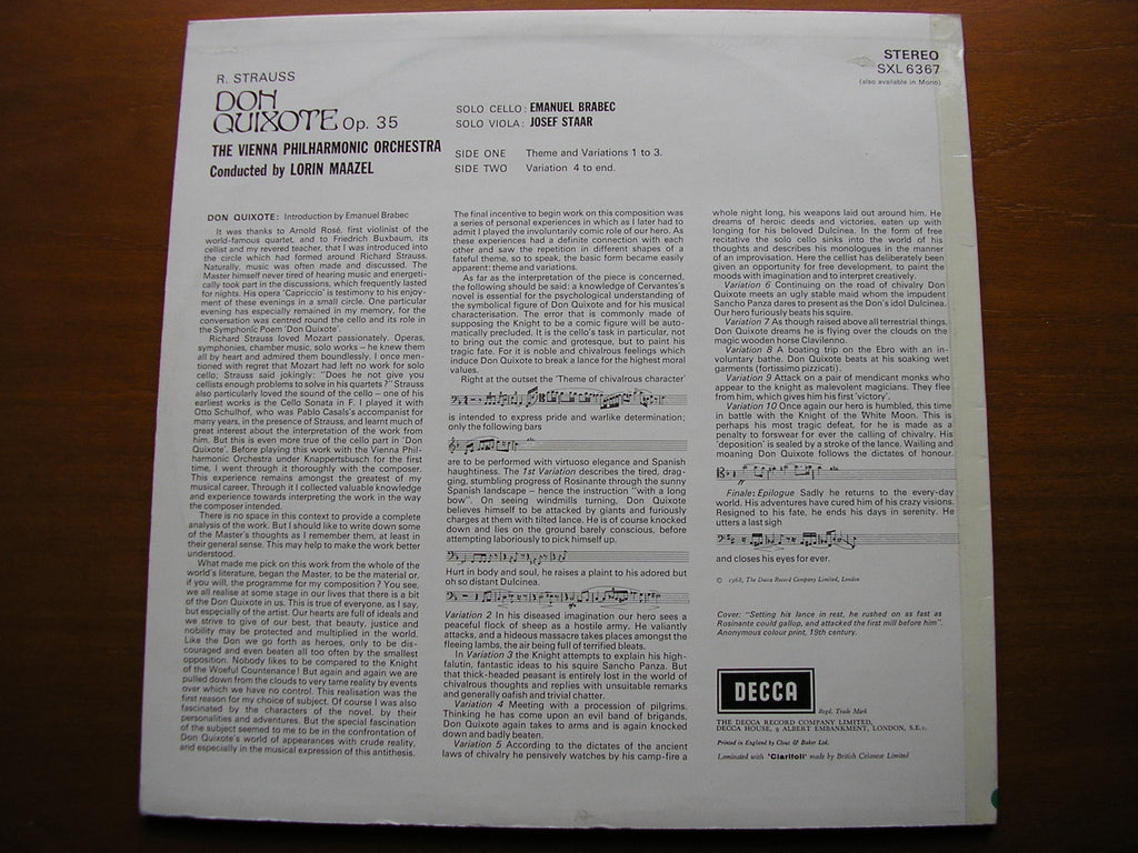SXL 6367 STRAUSS: DON QUIXOTE MAAZEL / VIENNA PHILHARMONIC