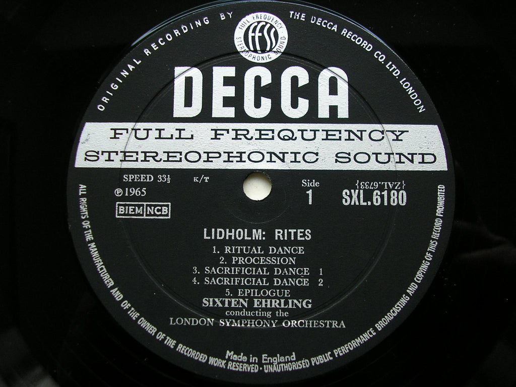 SXL 6180  LIDHOLM: RITES / ROSENBERG: OVERTURE Marionettes / BLOMDAHL: CHAMBER CONCERTO     LEYGRAF / LONDON SYMPHONY / EHRLING    ED1
