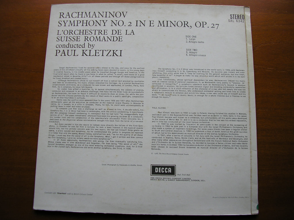 SXL 6342 RACHMANINOV: SYMPHONY No. 2 KLETZKI / SUISSE ROMANDE ORCHESTRA