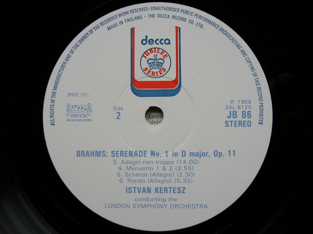 BRAHMS: SERENADE No. 1 in D    KERTESZ / LONDON SYMPHONY   JB 86