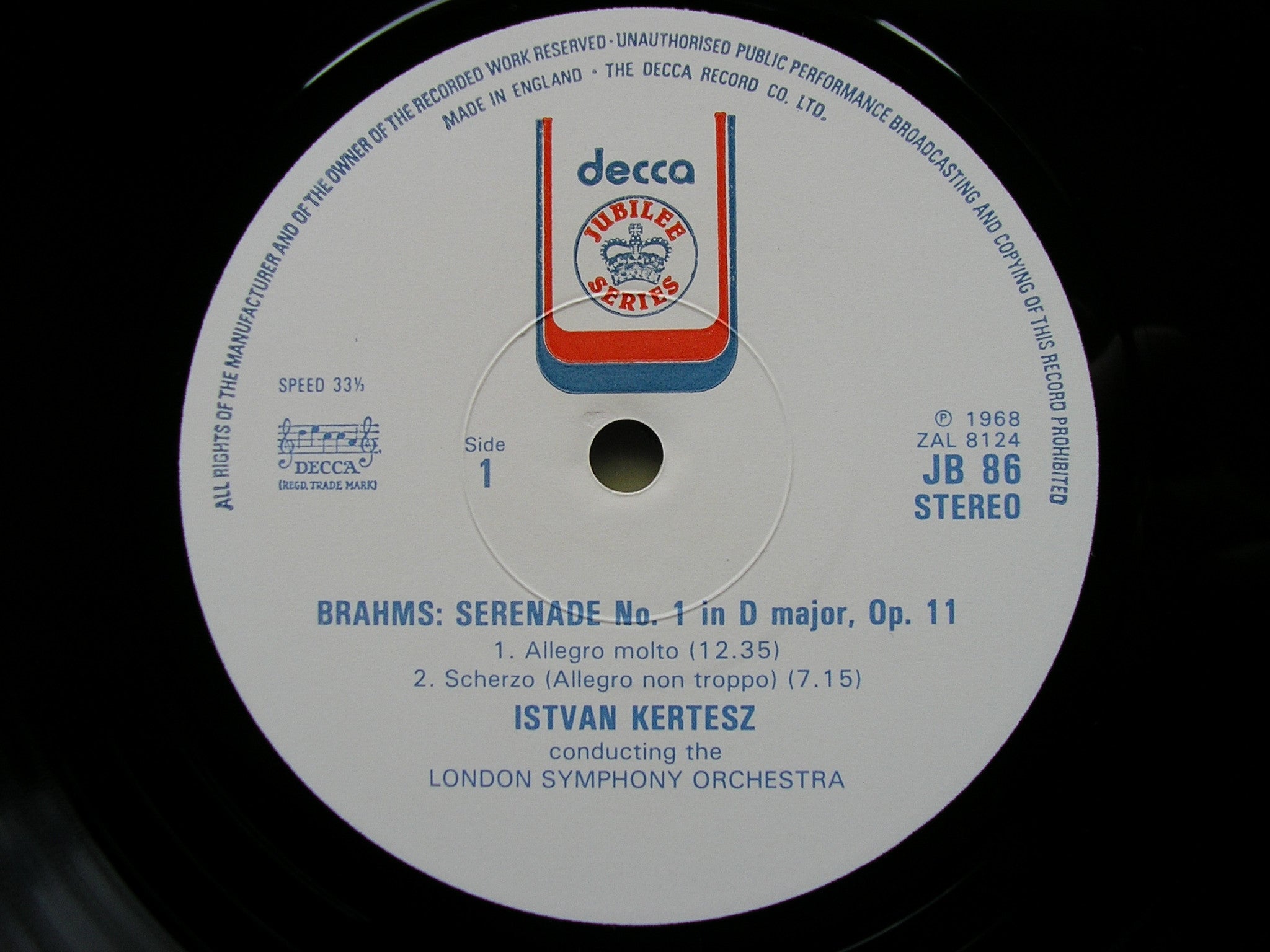 BRAHMS: SERENADE No. 1 in D    KERTESZ / LONDON SYMPHONY   JB 86