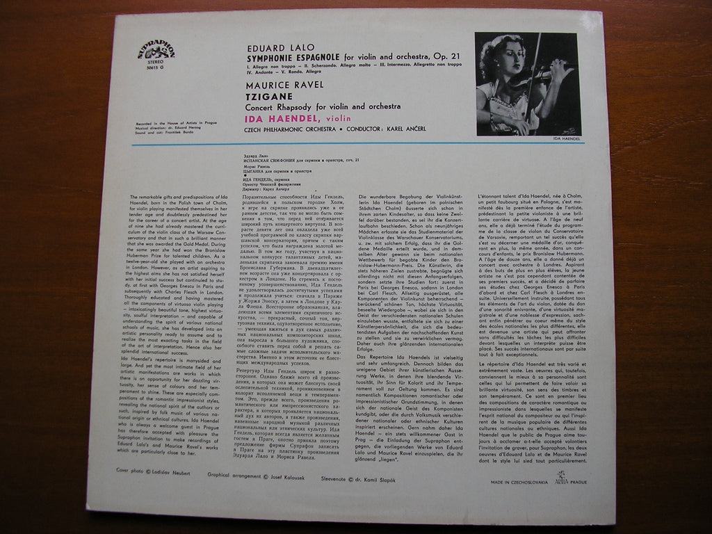 LALO: SYMPHONIE ESPAGNOLE / RAVEL: TZIGANE   HAENDEL / CZECH PHILHARMONIC / ANCERL    SUA ST 50615