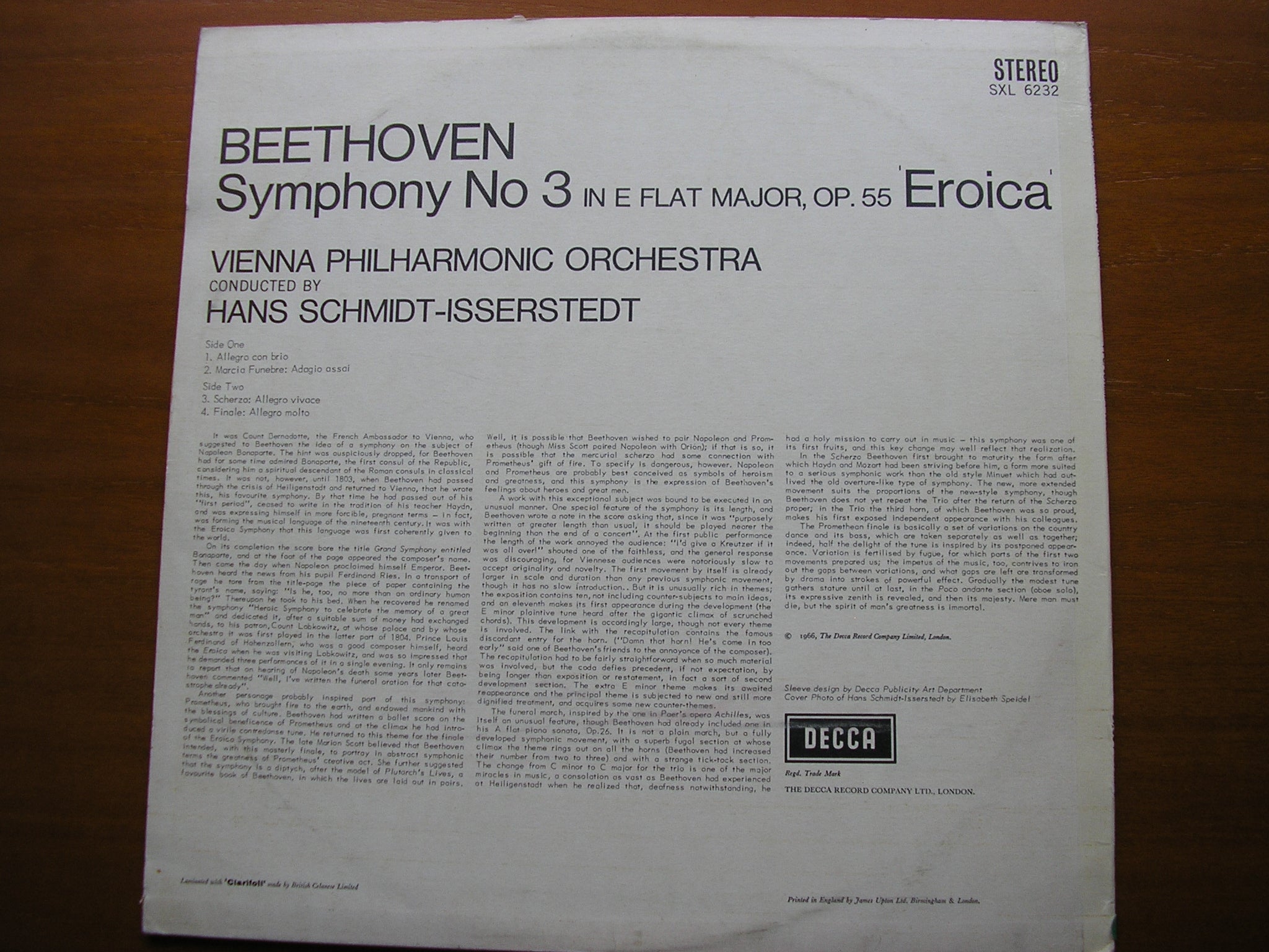 SXL 6232 BEETHOVEN: SYMPHONY No. 3 'Eroica' SCHMIDT-ISSERSTEDT / VIENNA PHILHARMONIC