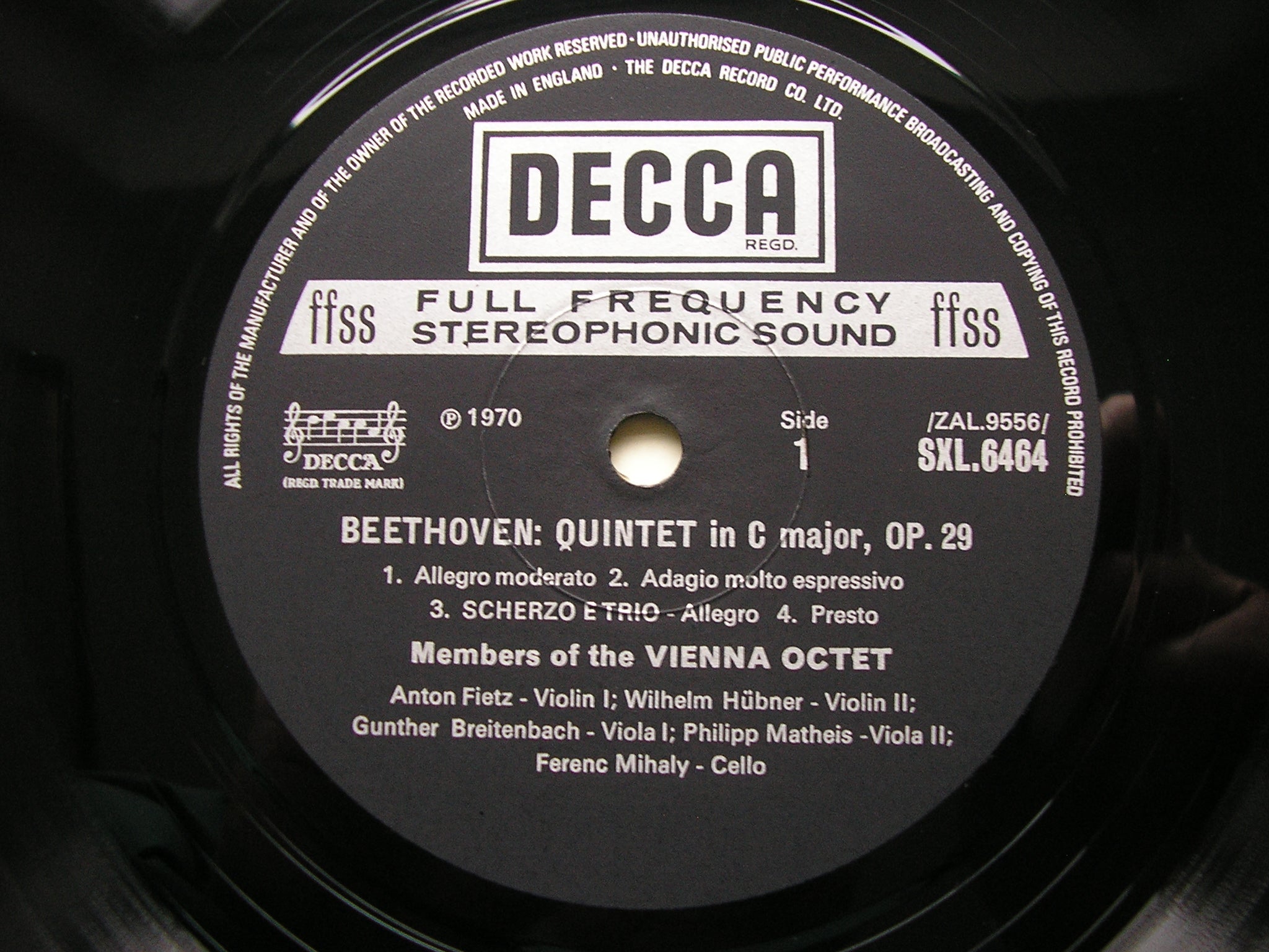 SXL 6464 BEETHOVEN: QUINTET Op. 29 / SEXTET Op. 81b MEMBERS OF THE VIENNA OCTET