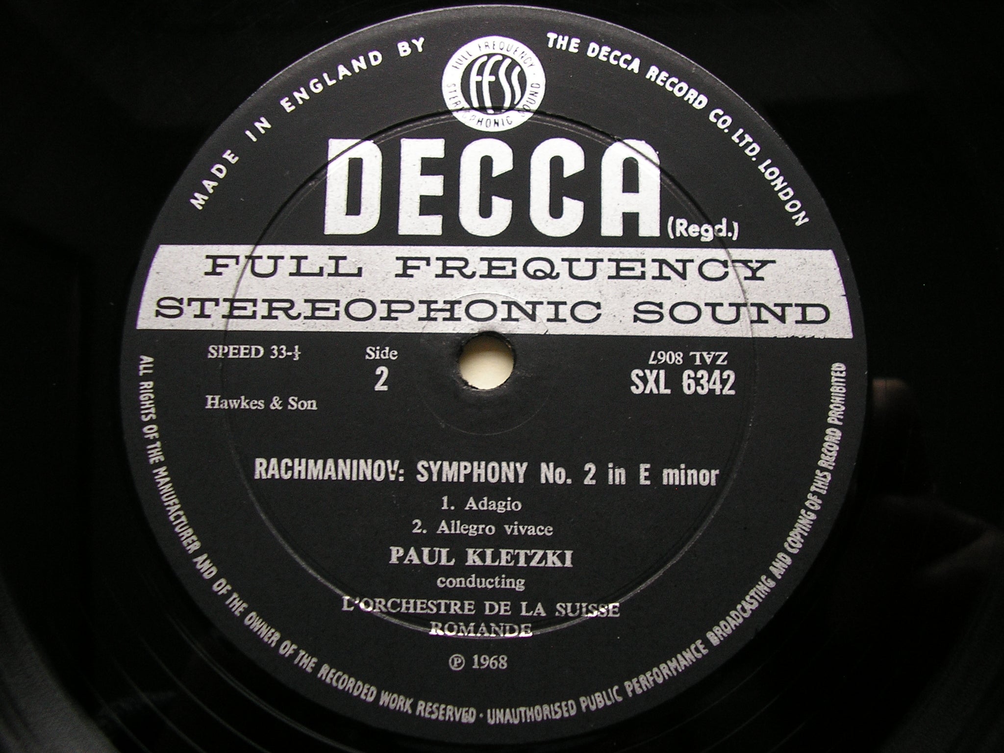 SXL 6342 RACHMANINOV: SYMPHONY No. 2 KLETZKI / SUISSE ROMANDE ORCHESTRA