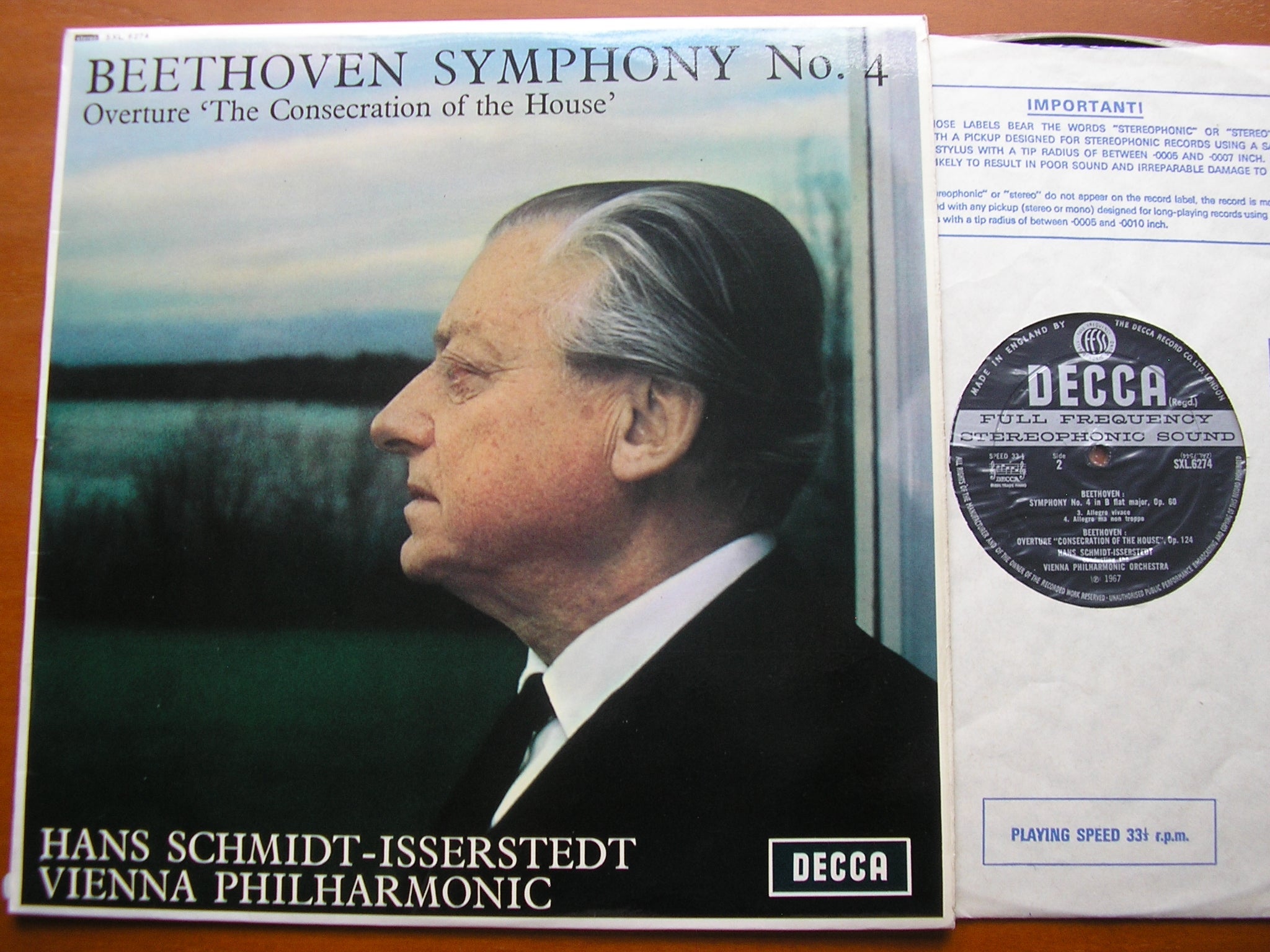 SXL 6274 BEETHOVEN: SYMPHONY No. 4 / OVERTURE The Consecration of the House SCHMIDT-ISSERSTEDT / VIENNA PHILHARMONIC