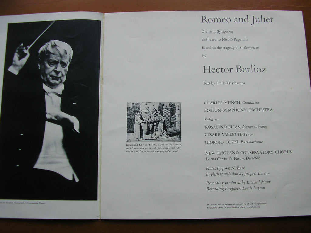 BERLIOZ: ROMEO ET JULIETTE     ELIAS / VALLETTI / TOZZI / BOSTON SYMPHONY / CHARLES MUNCH    2LP     LDS 6098