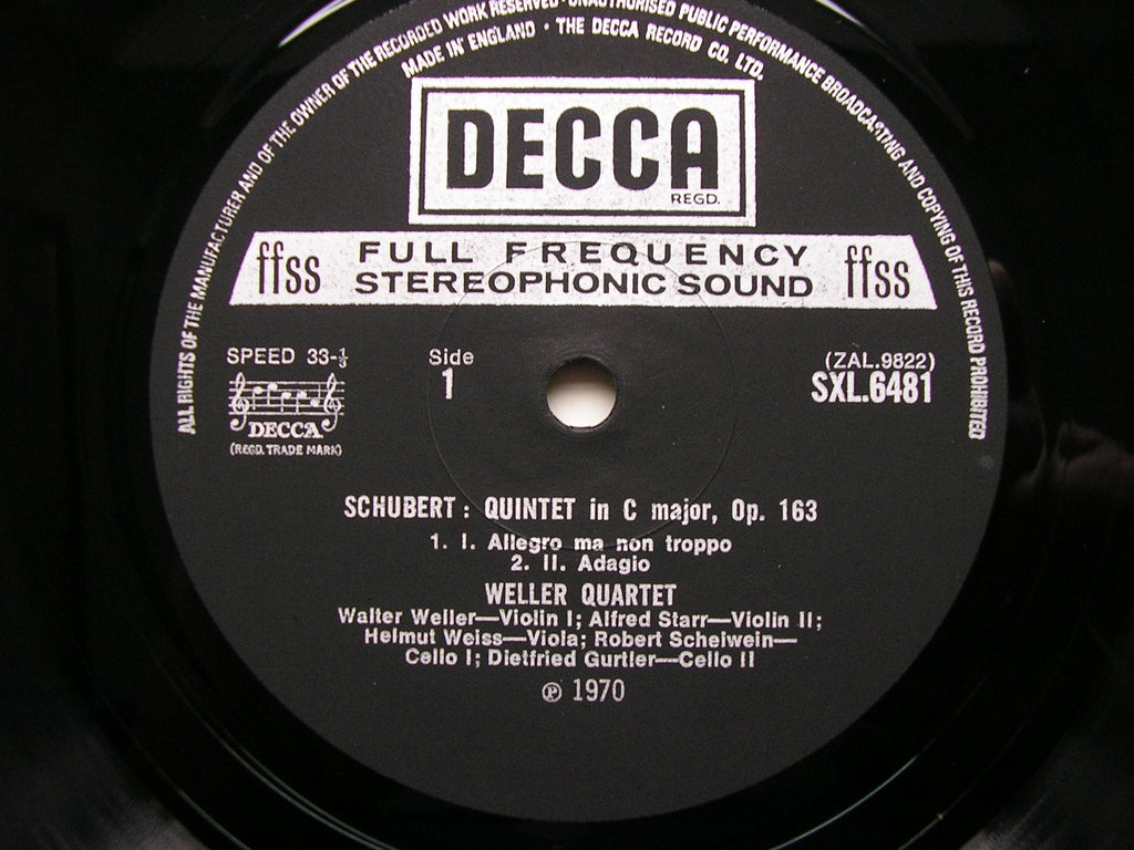 SXL 6481 SCHUBERT: STRING QUINTET / QUARTETTSATZ WELLER QUARTET / GURTLER