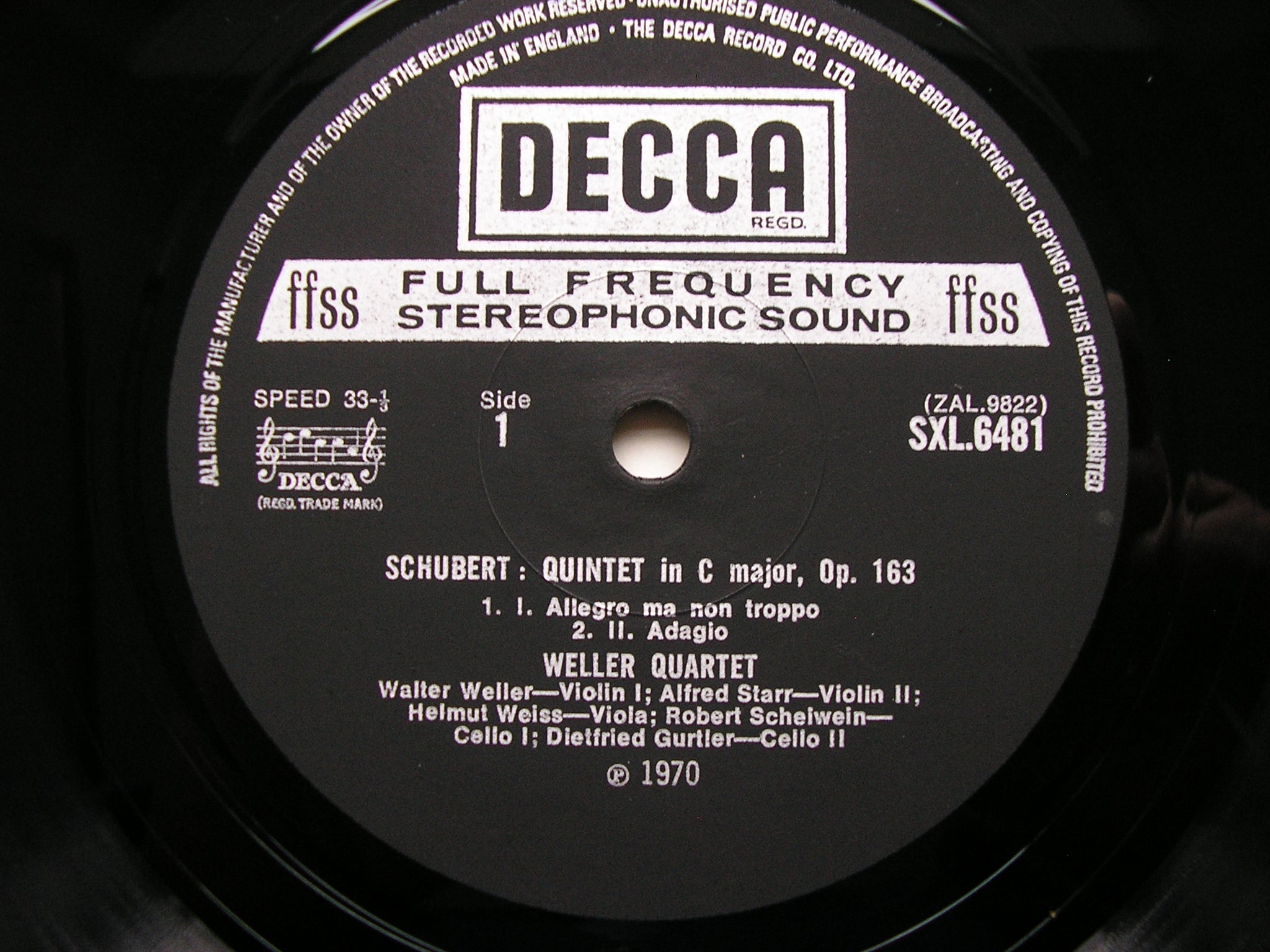 SXL 6481 SCHUBERT: STRING QUINTET / QUARTETTSATZ WELLER QUARTET / GURTLER