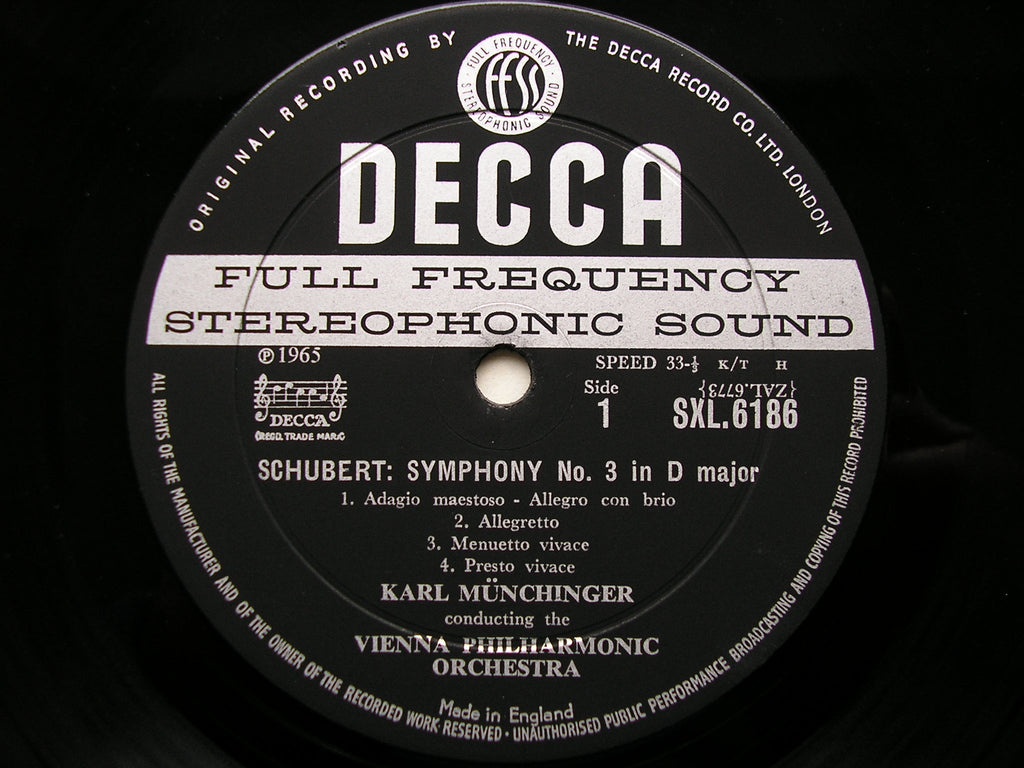 SXL 6186  SCHUBERT: SYMPHONIES Nos. 3 & 6      MUNCHINGER / VIENNA PHILHARMONIC     ED1