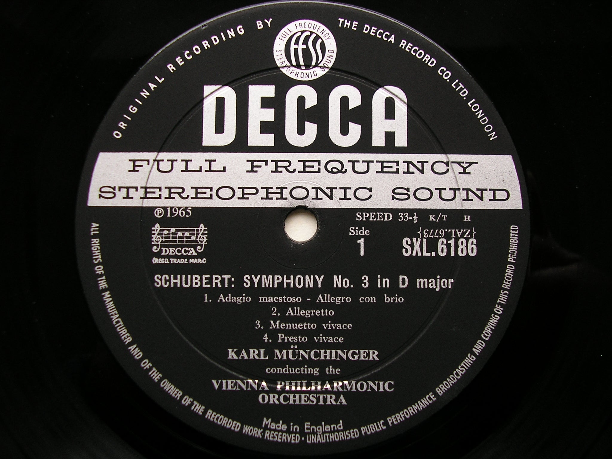 SXL 6186  SCHUBERT: SYMPHONIES Nos. 3 & 6      MUNCHINGER / VIENNA PHILHARMONIC     ED1