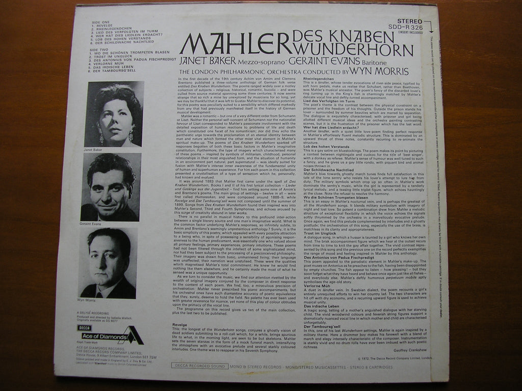 MAHLER: DES KNABEN WUNDERHORN     BAKER / EVANS / LONDON PHILHARMONIC / MORRIS      SDD-R 326