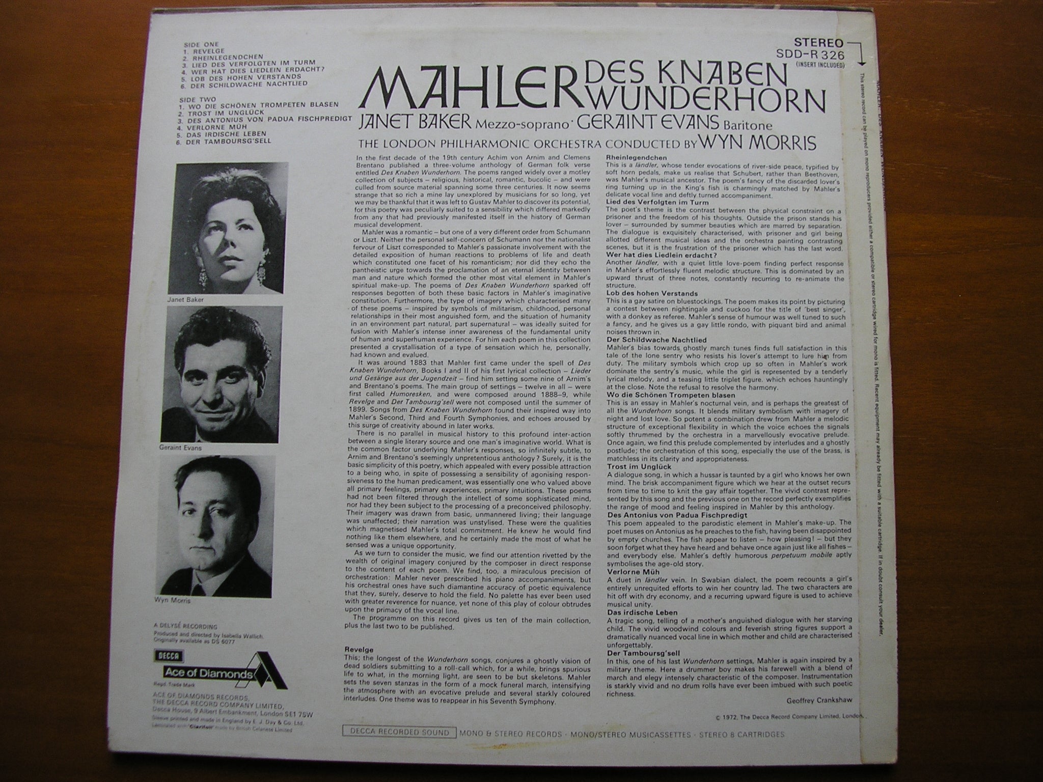 MAHLER: DES KNABEN WUNDERHORN     BAKER / EVANS / LONDON PHILHARMONIC / MORRIS      SDD-R 326