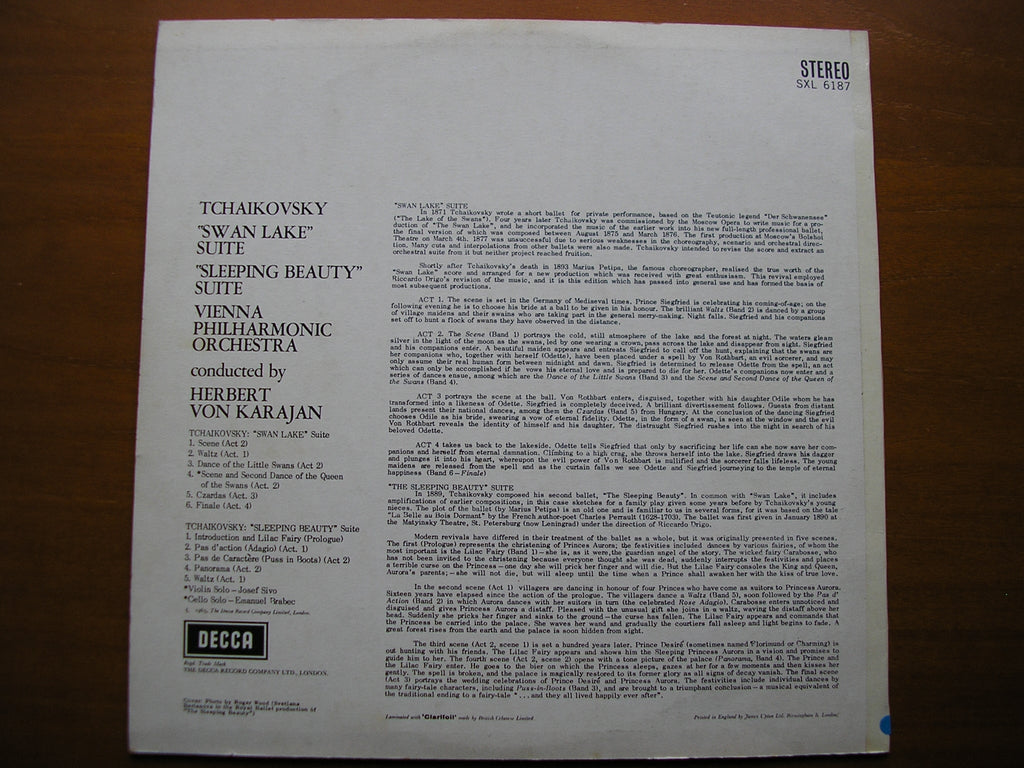 SXL 6187  TCHAIKOVSKY: SWAN LAKE Suite / SLEEPING BEAUTY Suite     KARAJAN / VIENNA PHILHARMONIC     ED1