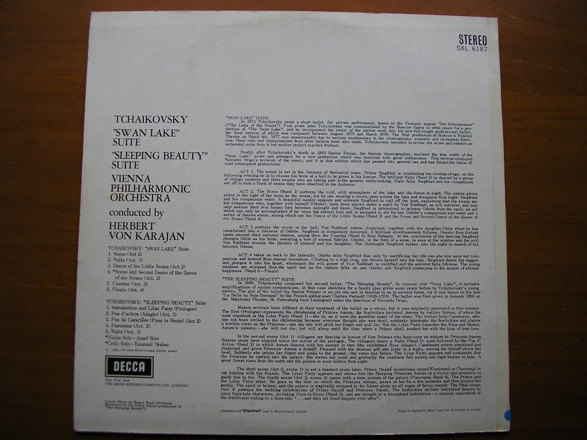 SXL 6187  TCHAIKOVSKY: SWAN LAKE Suite / SLEEPING BEAUTY Suite     KARAJAN / VIENNA PHILHARMONIC     ED1
