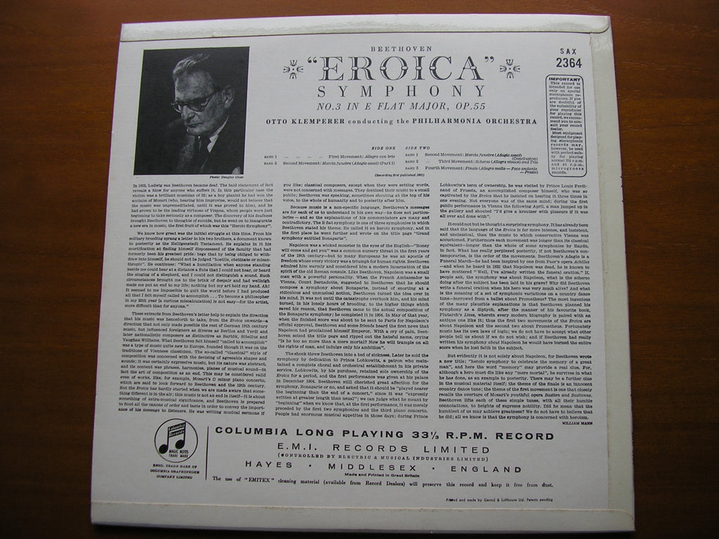 SAX 2364  BEETHOVEN: SYMPHONY No. 3 'Eroica'      KLEMPERER / PHILHARMONIA