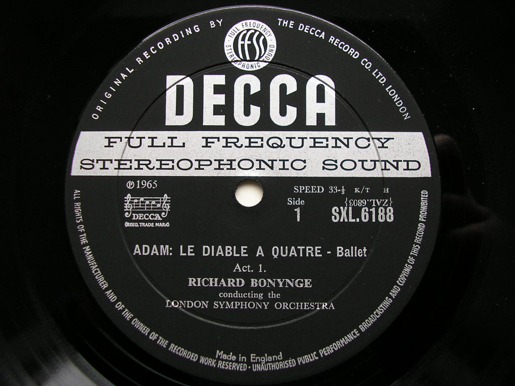 SXL 6188  ADAM:  LE DIABLE A QUATRE  complete ballet     BONYNGE / LONDON SYMPHONY    ED1