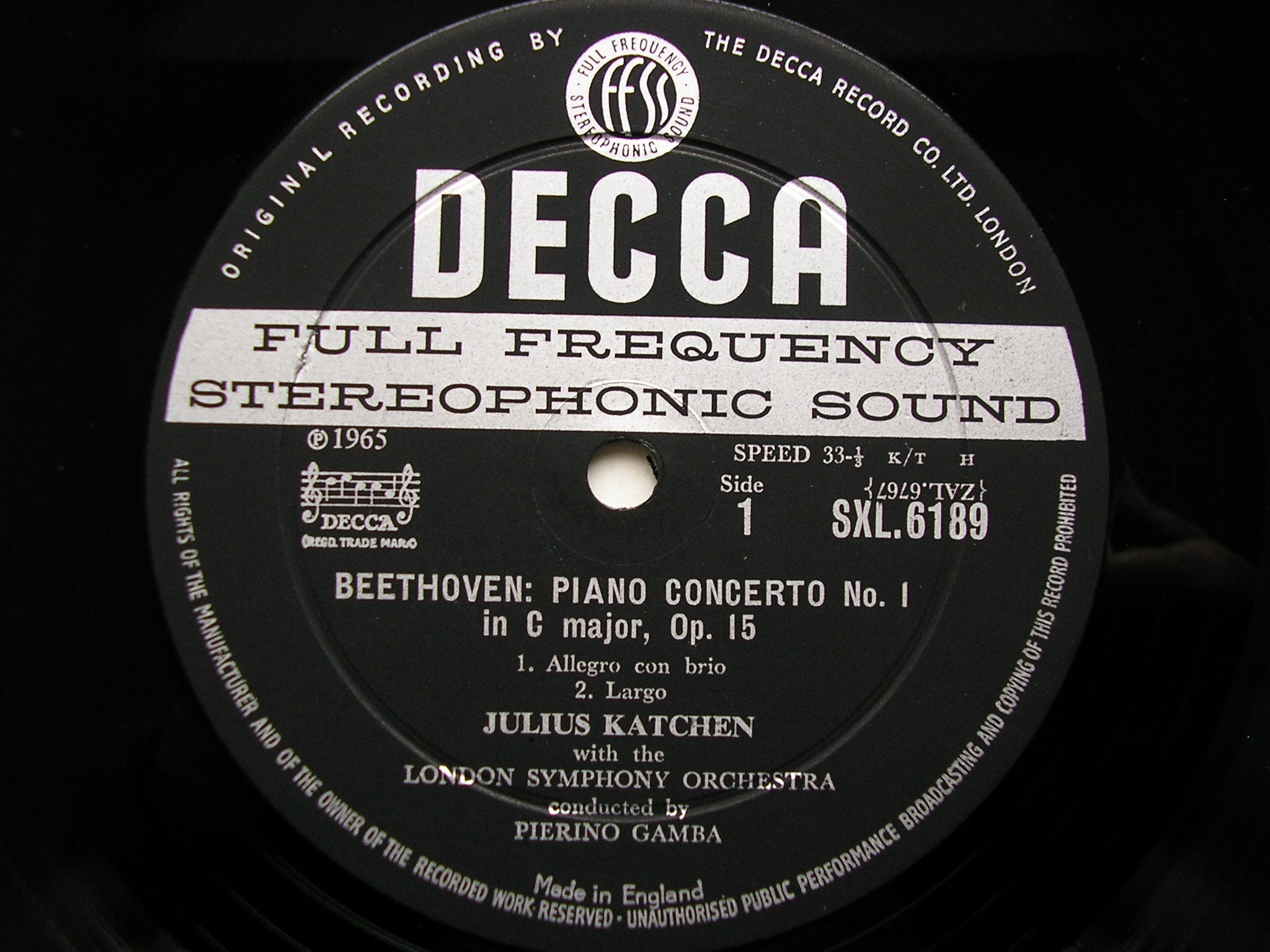 SXL 6189  BEETHOVEN: PIANO CONCERTO No. 1 / CHORAL FANTASIA    KATCHEN / LONDON SYMPHONY / GAMBA     ED1
