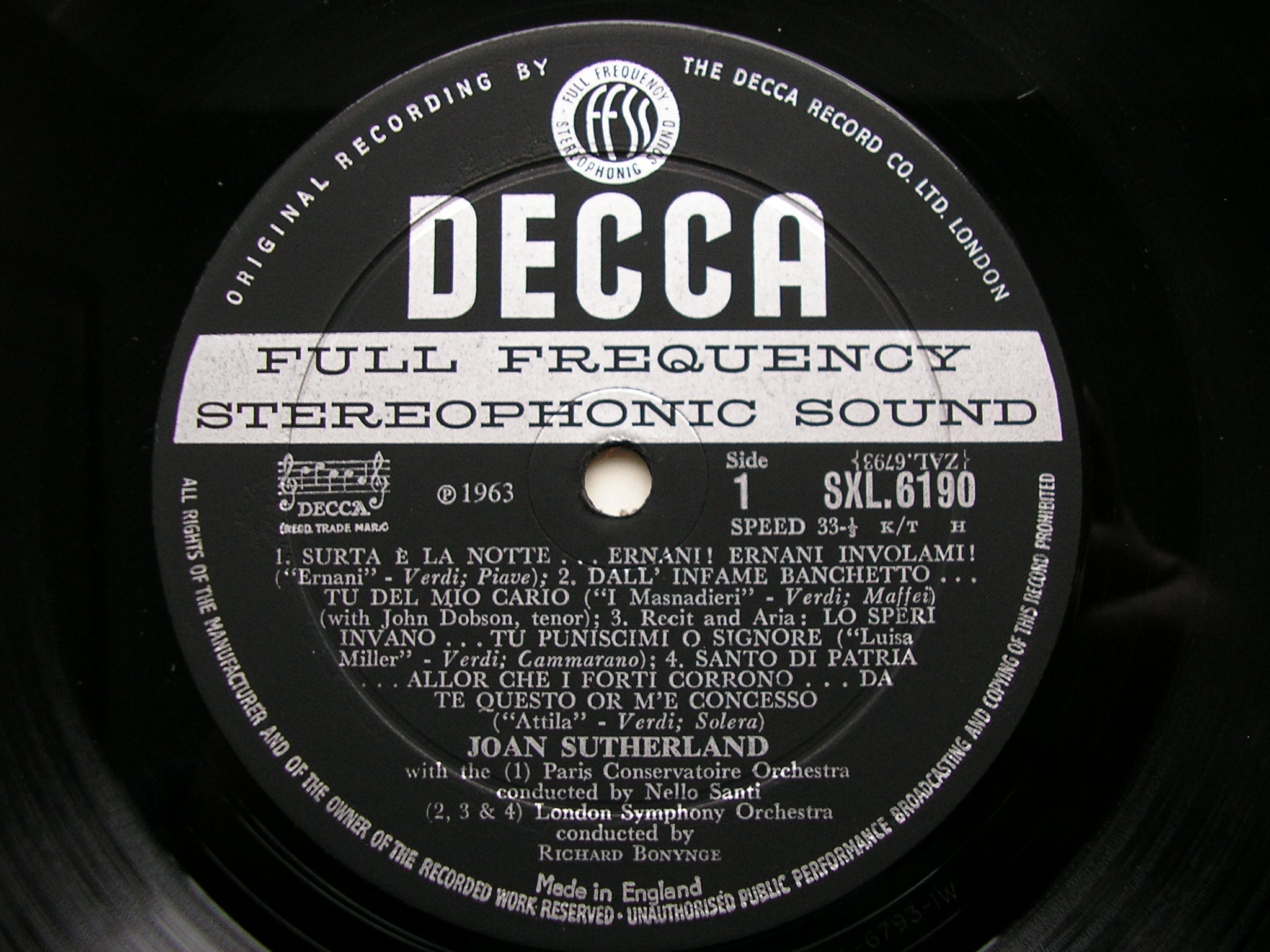 SXL 6190  SUTHERLAND SINGS VERDI         BONYNGE / SANTI / PRITCHARD / MOLINARI-PRADELLI     ED1
