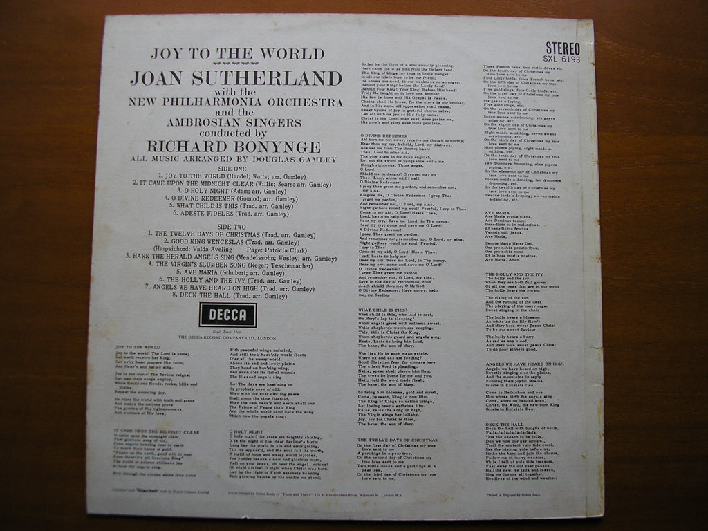 SXL 6193  JOY TO THE WORLD: Christmas songs      JOAN SUTHERLAND / NEW PHILHARMONIA / BONYNGE     ED2