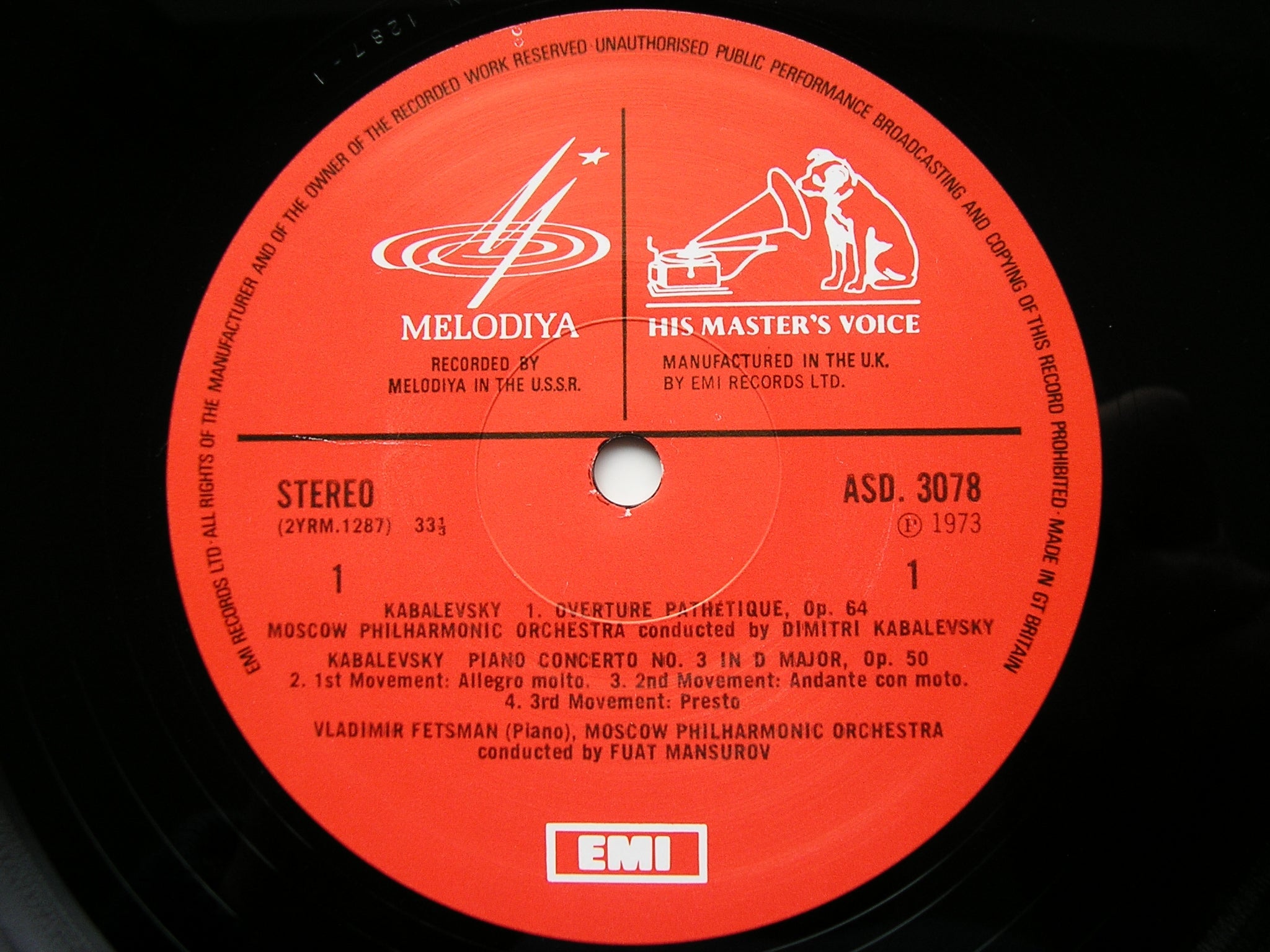 KABALEVSKY: PIANO CONCERTO No. 3 / VIOLIN CONCERTO  FETSMAN / PIKAIZEN / MOSCOW PHILHARMONIC / MANSUROV / KABALEVSKY   ASD 3078