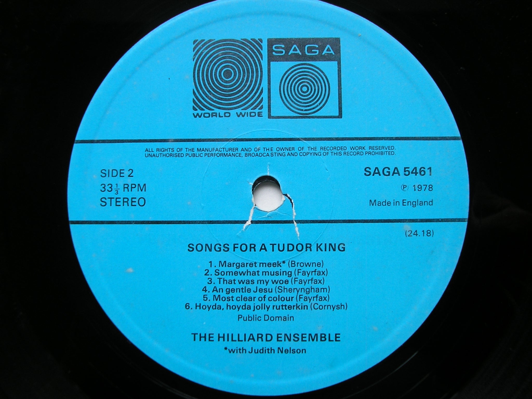 SONGS FOR A TUDOR KING: FAYRFAX / CORNYSH / BROWNE / SHERYNGHAM       THE HILLIARD ENSEMBLE    SAGA 5461