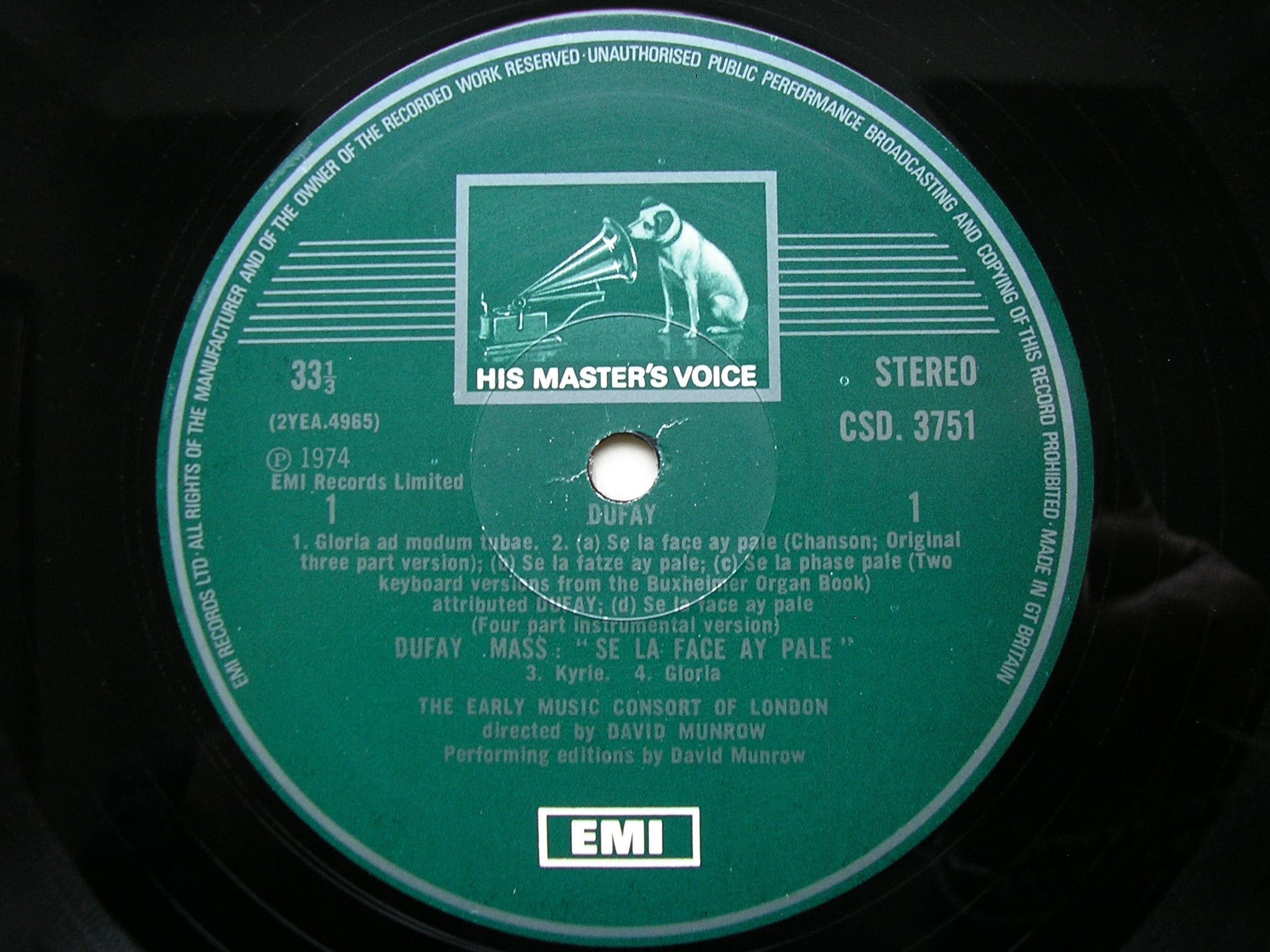 GUILLAME DUFAY: MASS  SE LA FACE AY PALE     THE EARLY MUSIC CONSORT OF LONDON / DAVID MUNROW     CSD 3751