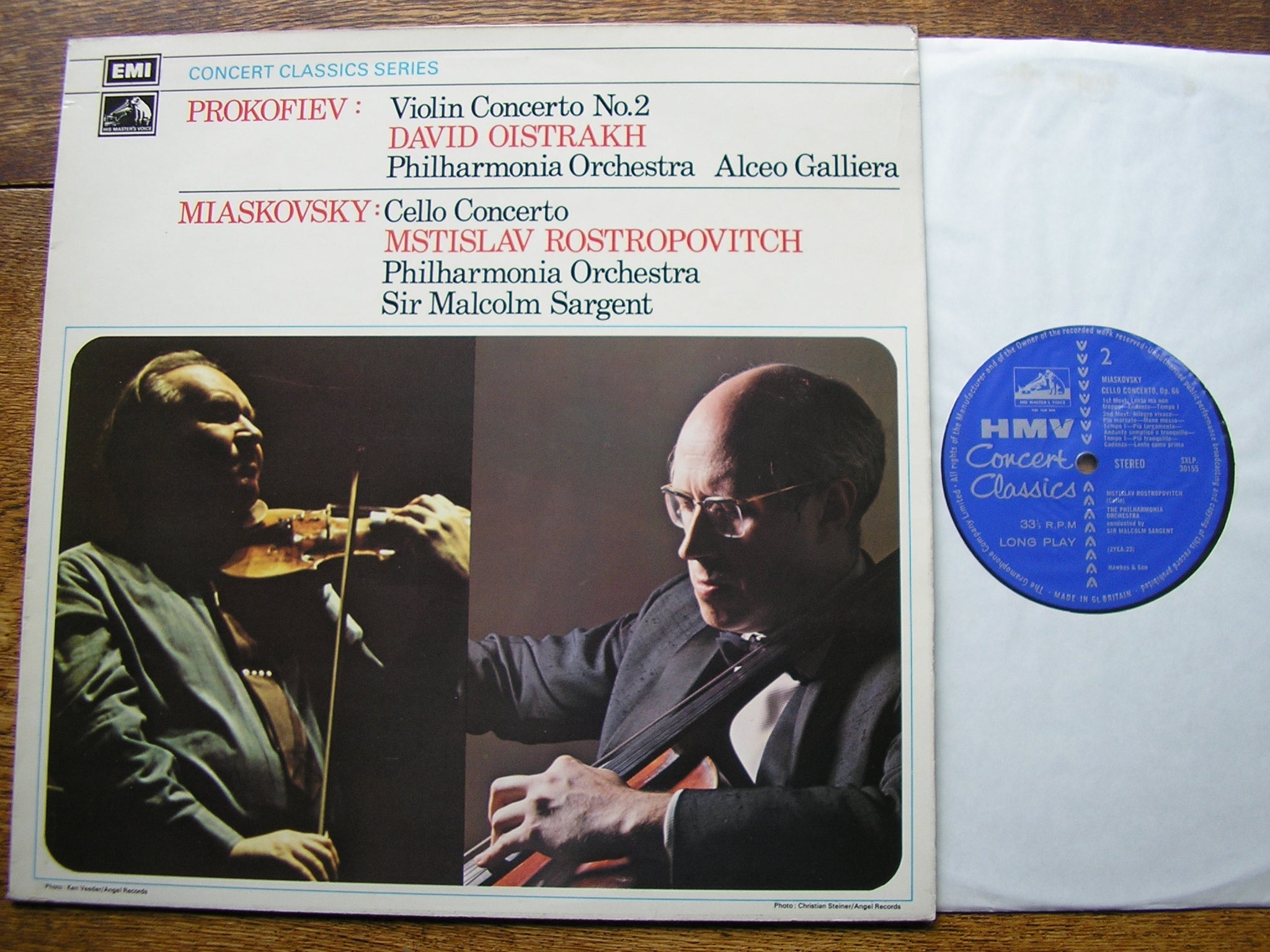 SXLP 30155 MIASKOVSKY: CELLO CONCERTO / PROKOFIEV: VIOLIN CONCERTO No. 2 ROSTROPOVICH / OISTRAKH / PHILHARMONIA / SARGENT / GALLIERA